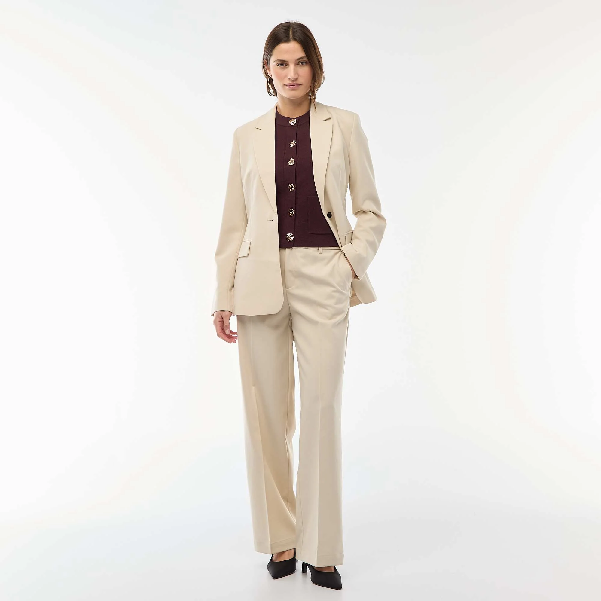 Fitted Solid Blazer Jacket BEIGE - Image 2