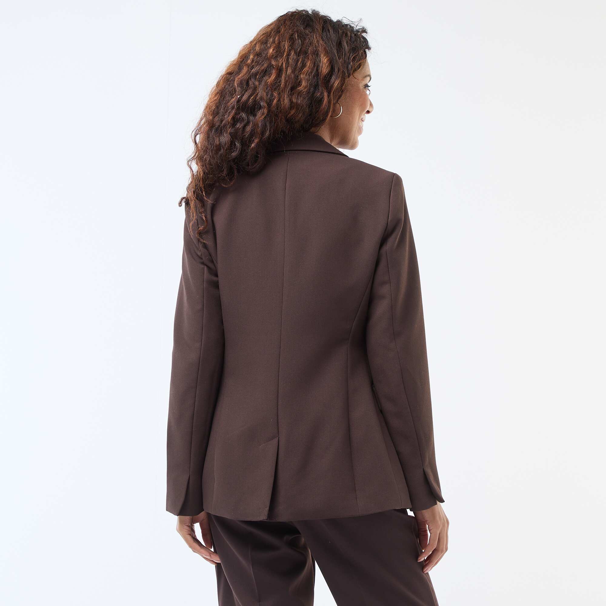 Fitted Solid Blazer Jacket BROWN - Image 4