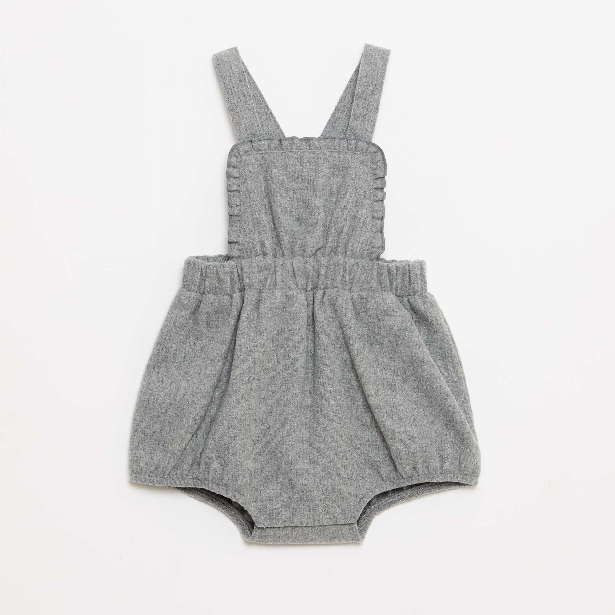 Flannel Short Dungaree Romper GREY