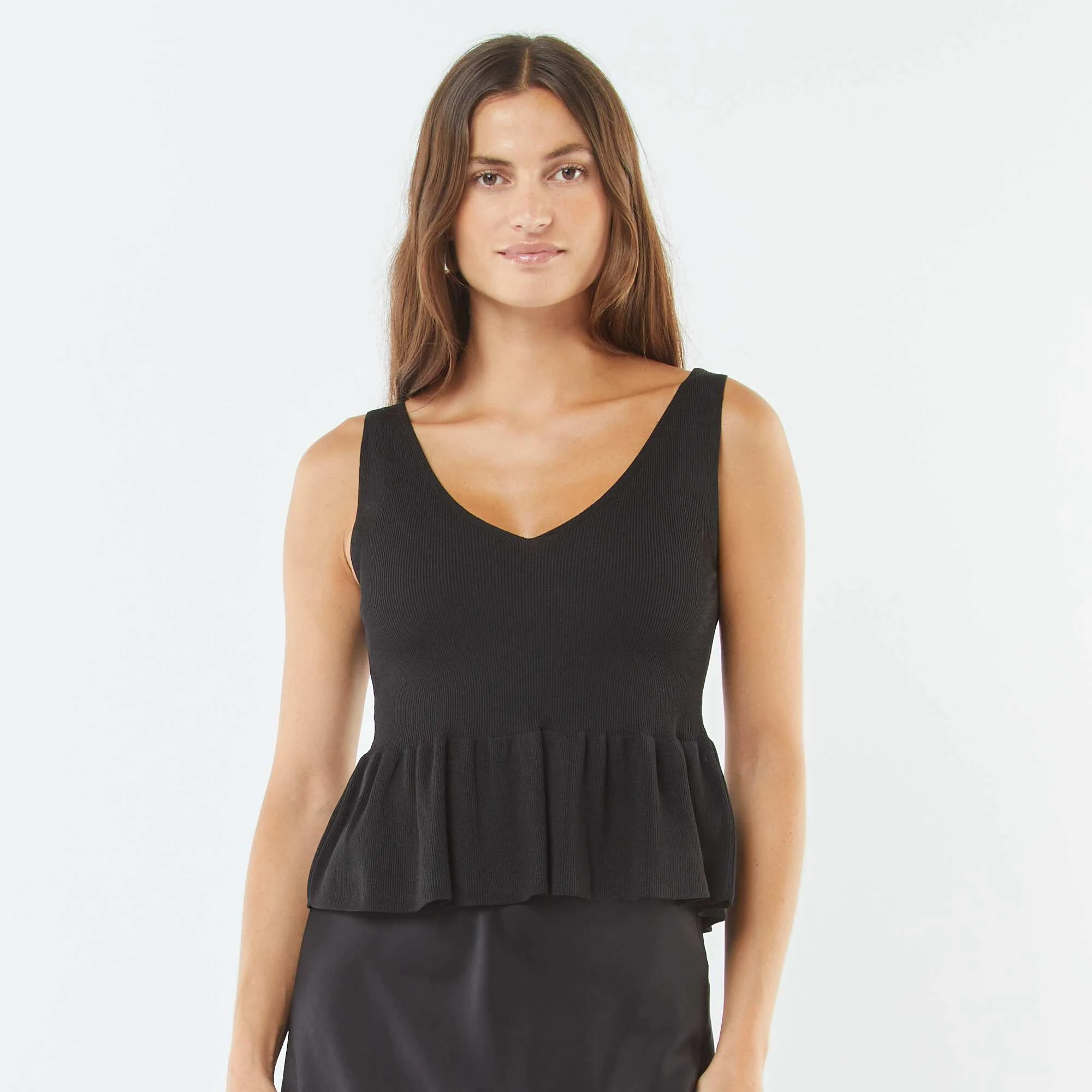 Flared ribbed knit vest top BLACK - Image 4