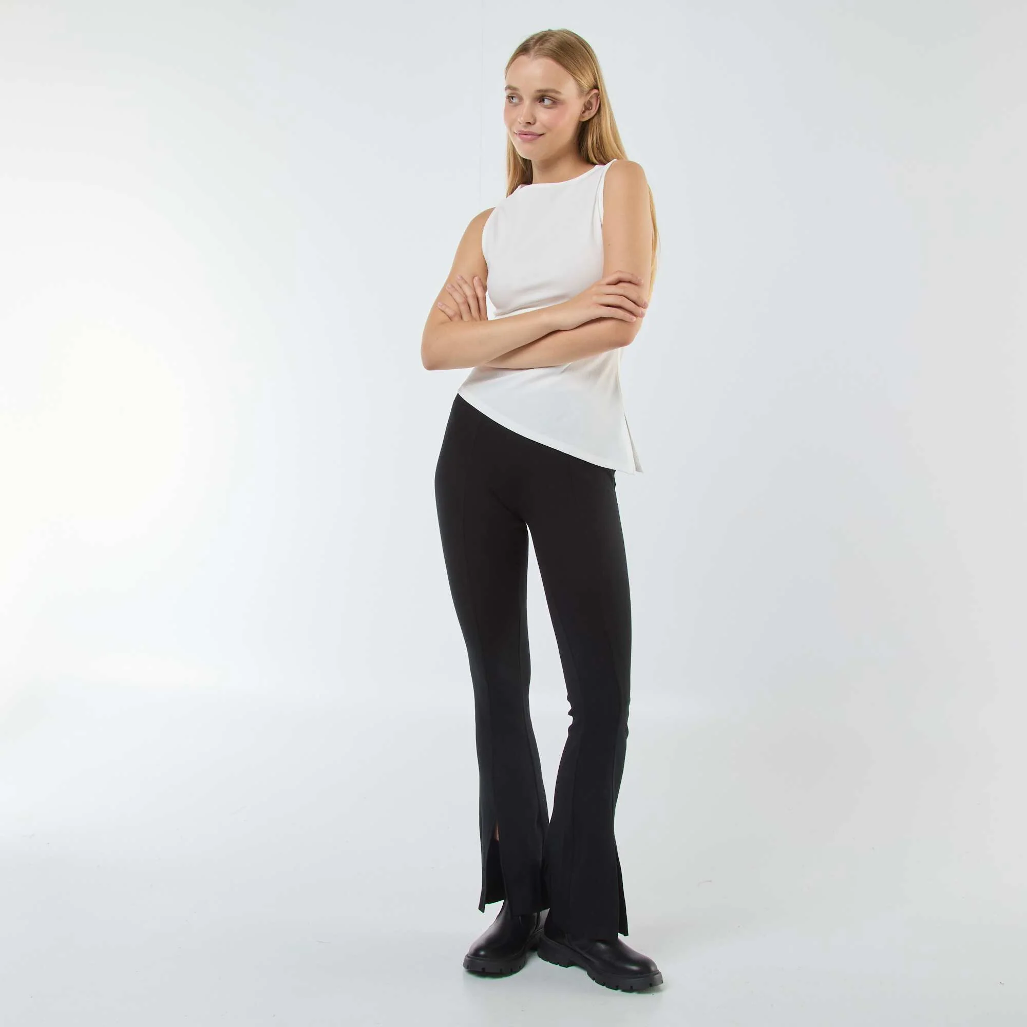 Flared ribbed leggings BLACK