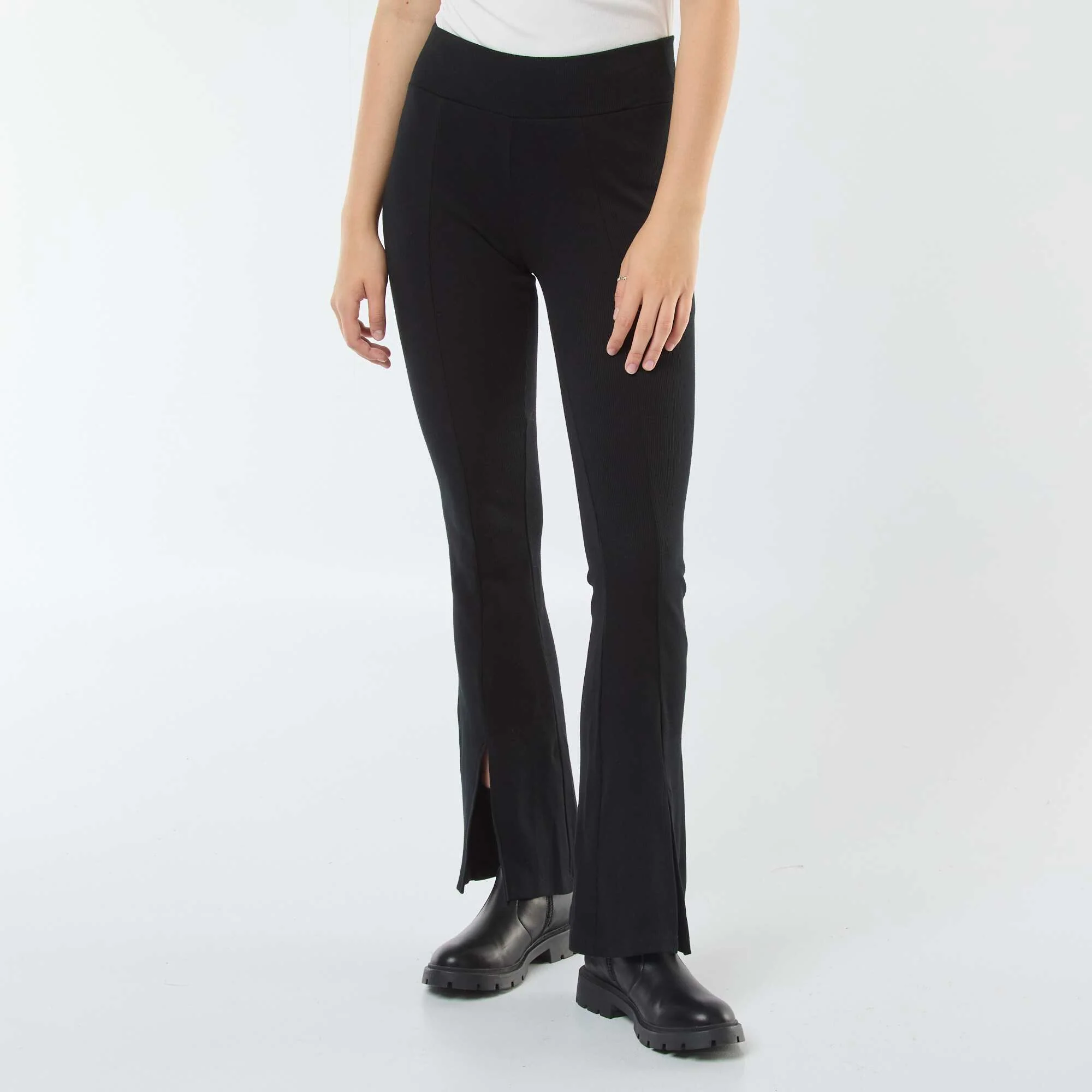 Flared ribbed leggings BLACK - Image 2