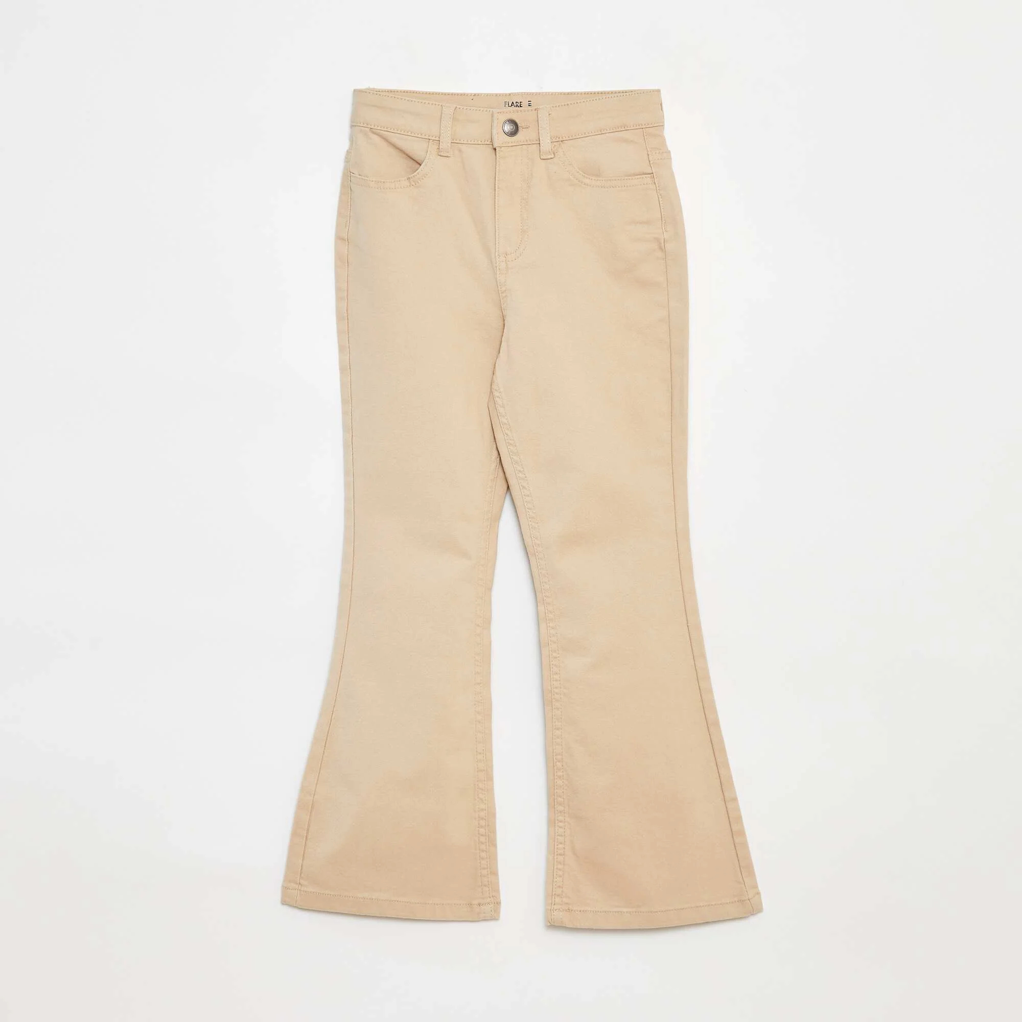 Flared twill trousers with adjustable waist BEIGE