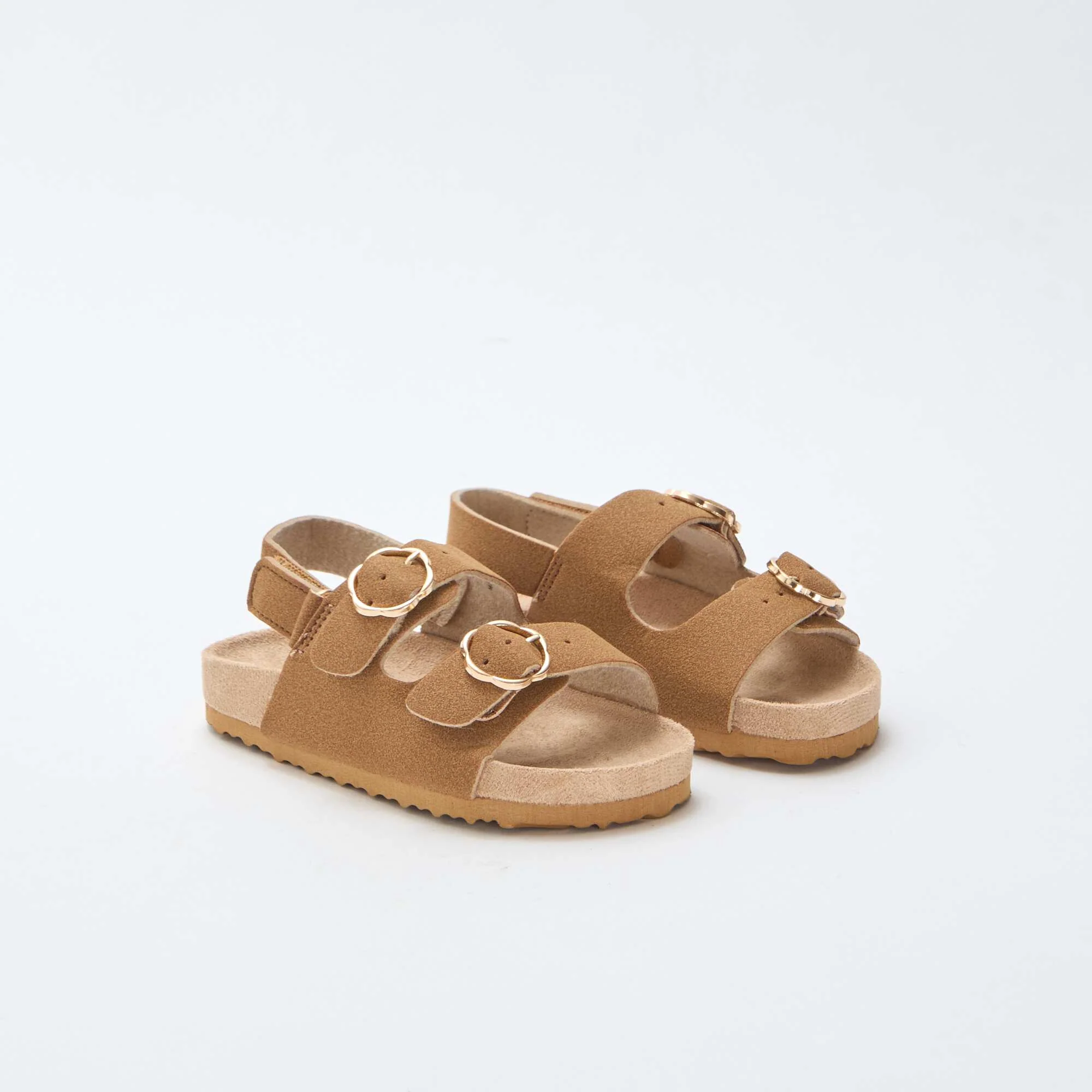 Flat Sandals with Adjustable Hook-and-Loop Ankle Strap BROWN