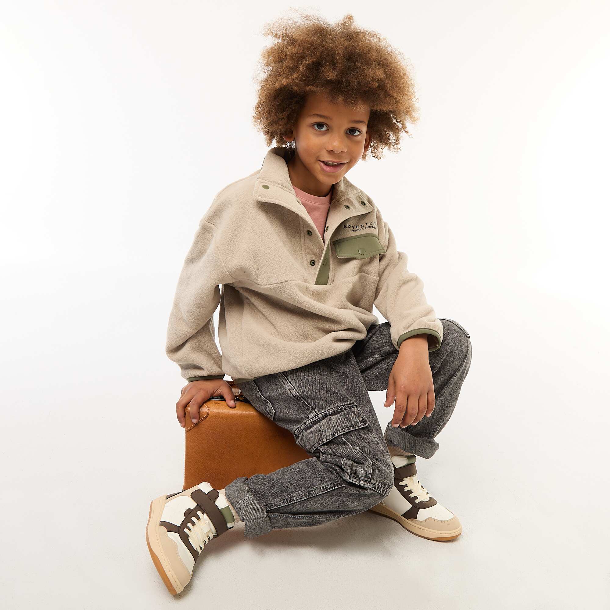 Fleece Sweatshirt with High Neck BEIGE - Image 3