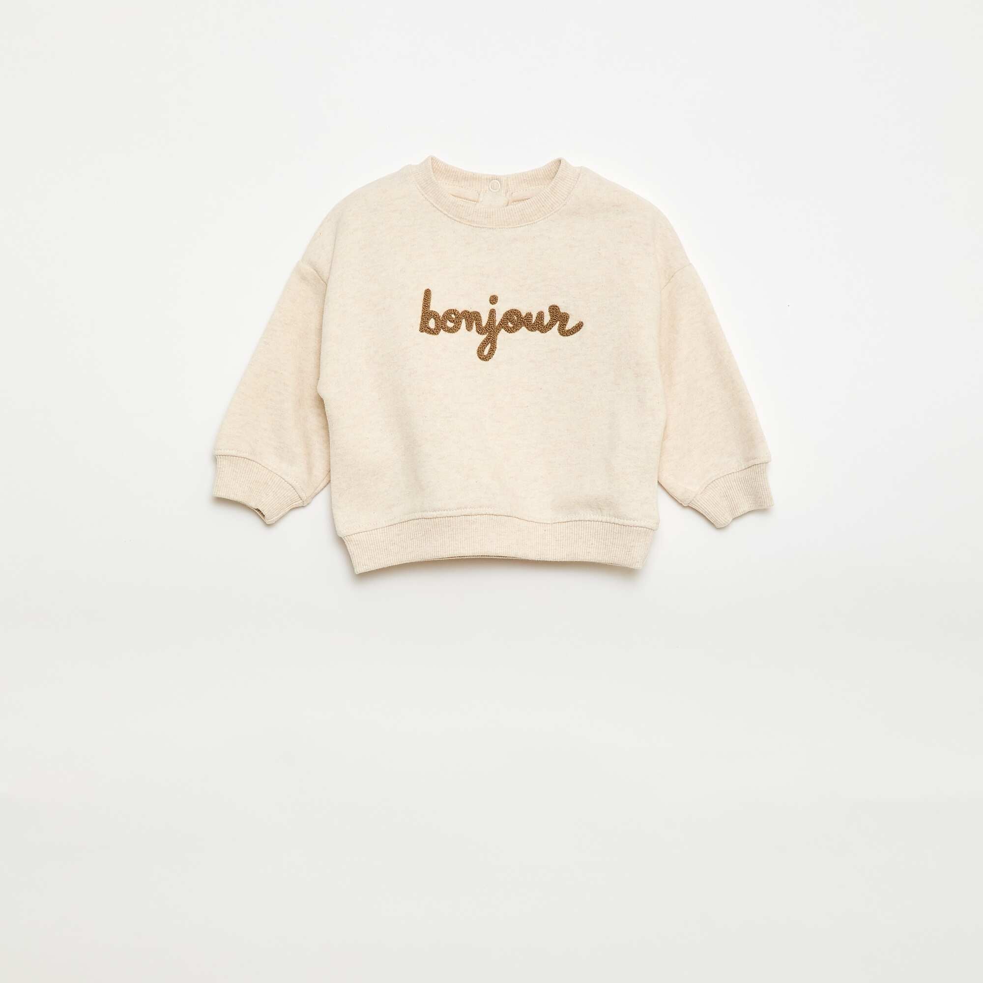 Fleece Sweatshirt with Slogan BEIGE