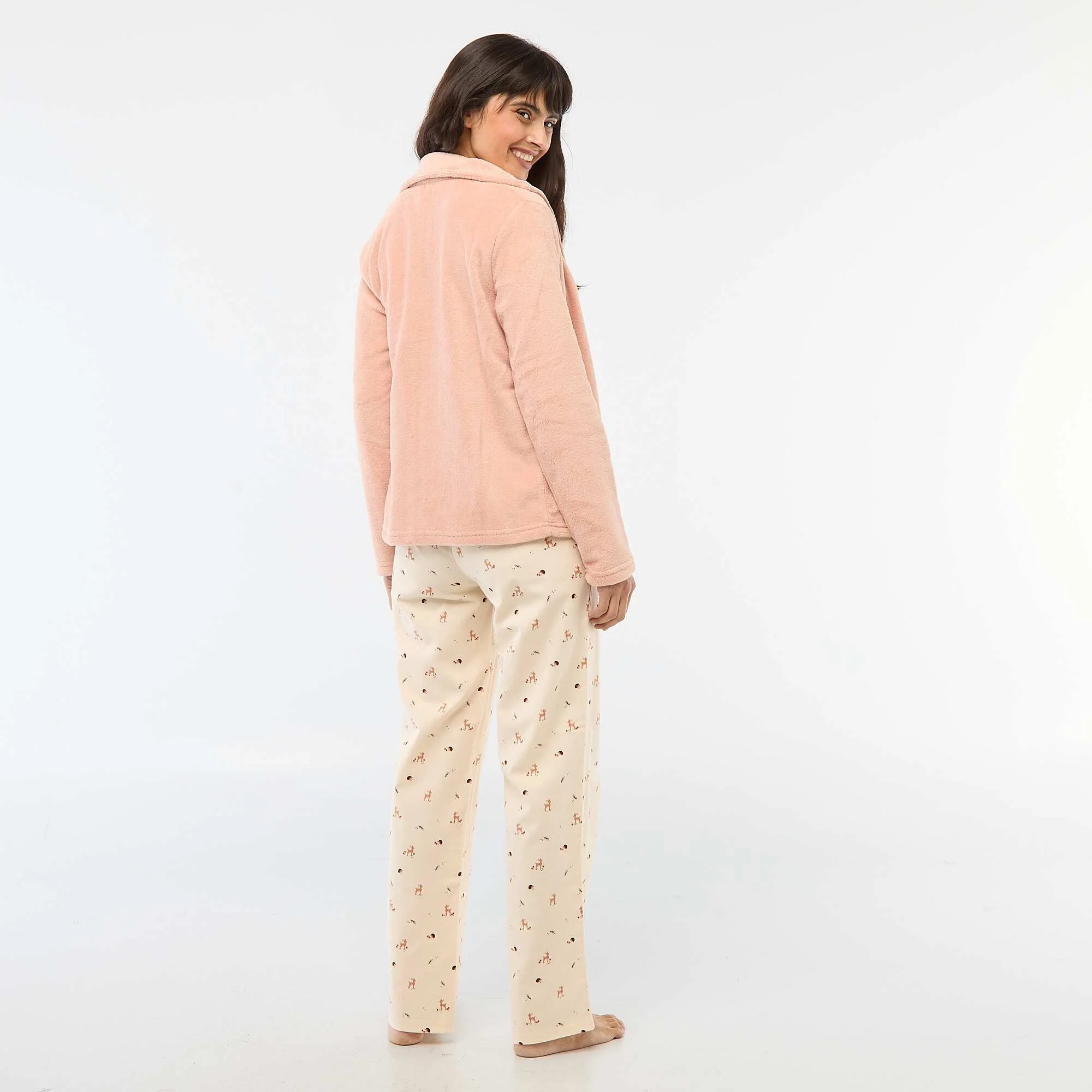 Fleece Zip-Up Sweatshirt + Long Pajama Set - 3 Piece PINK - Image 2