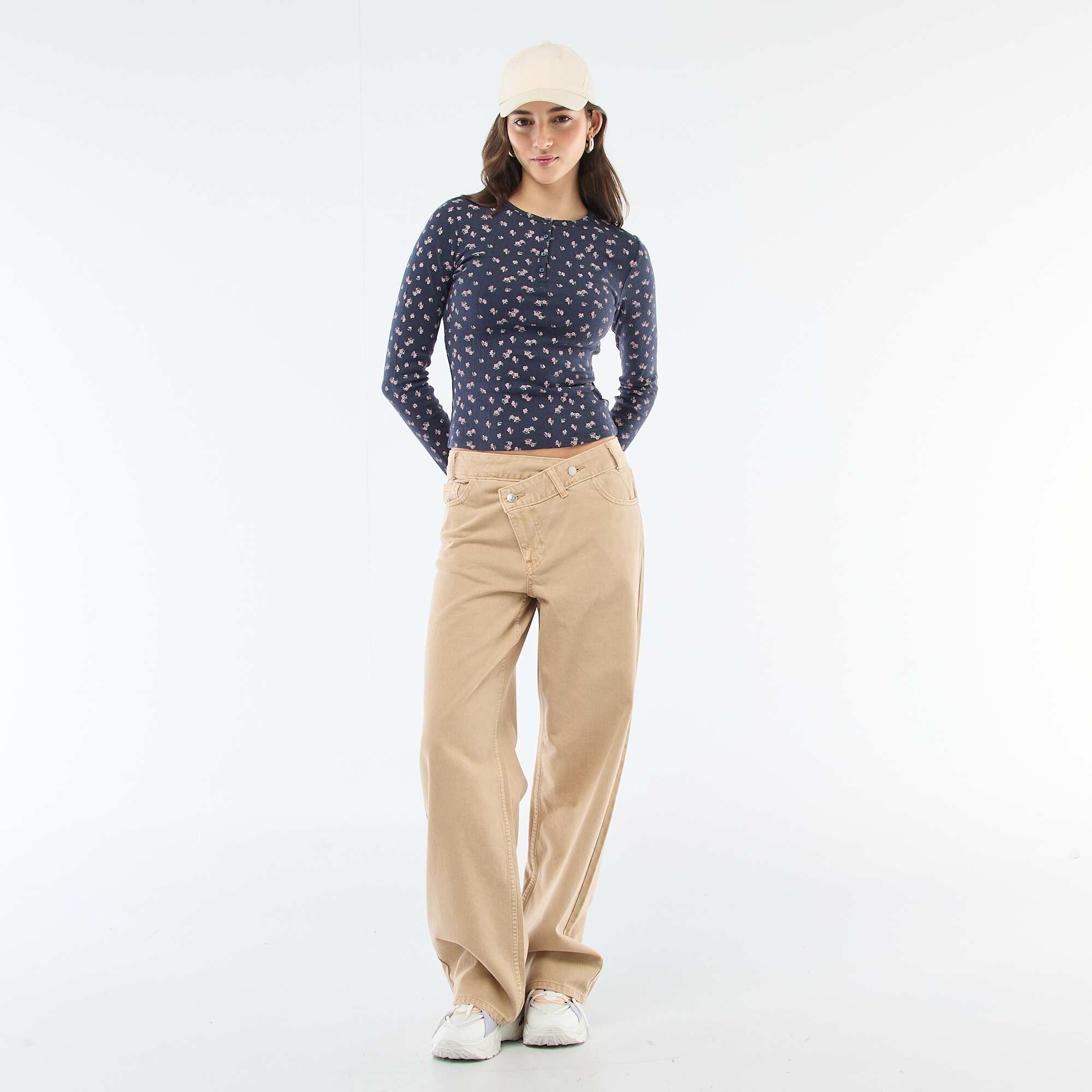 Floral Pointelle Knit T-Shirt BLUE - Image 2