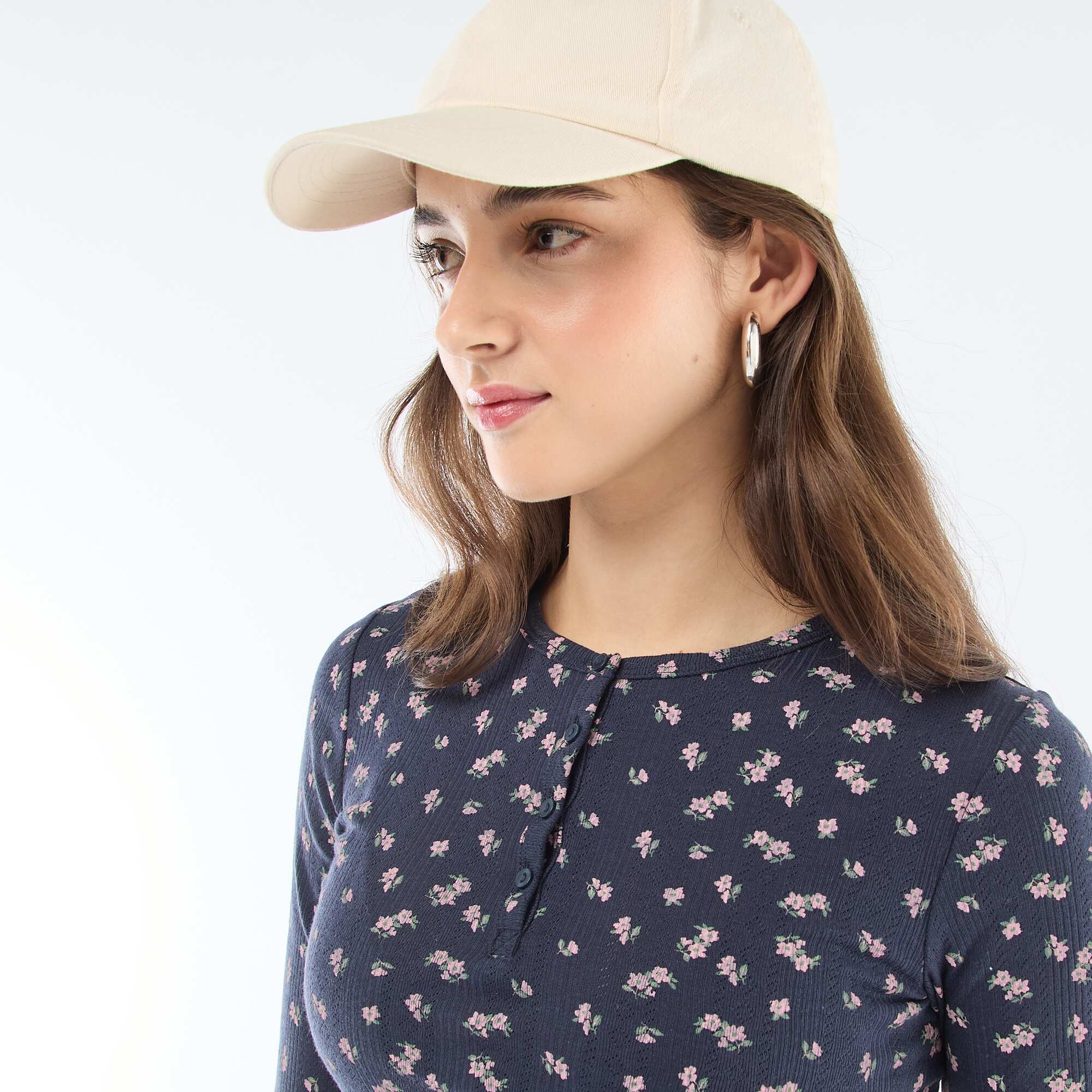 Floral Pointelle Knit T-Shirt BLUE - Image 5