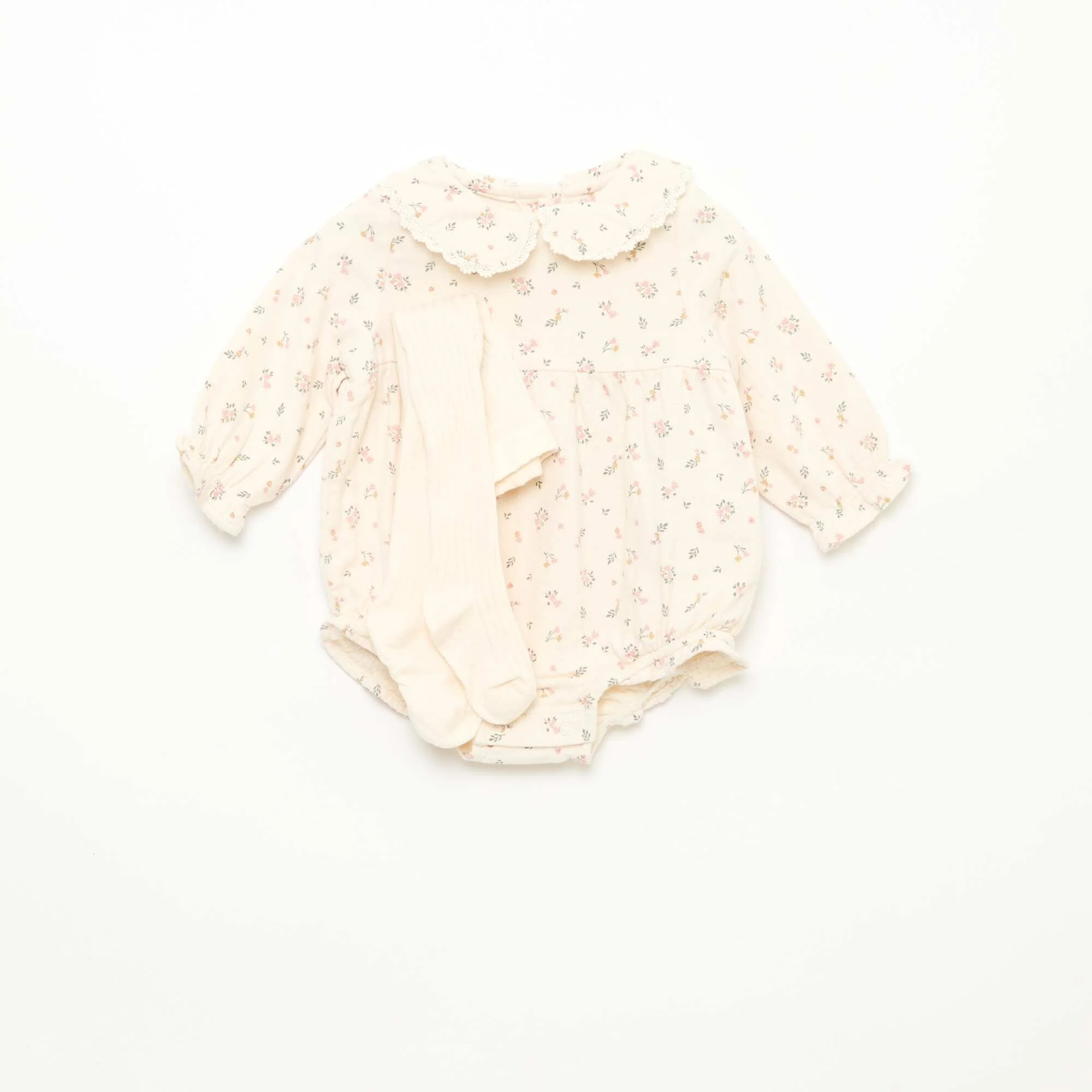 Floral Romper and Tights Set WHITE