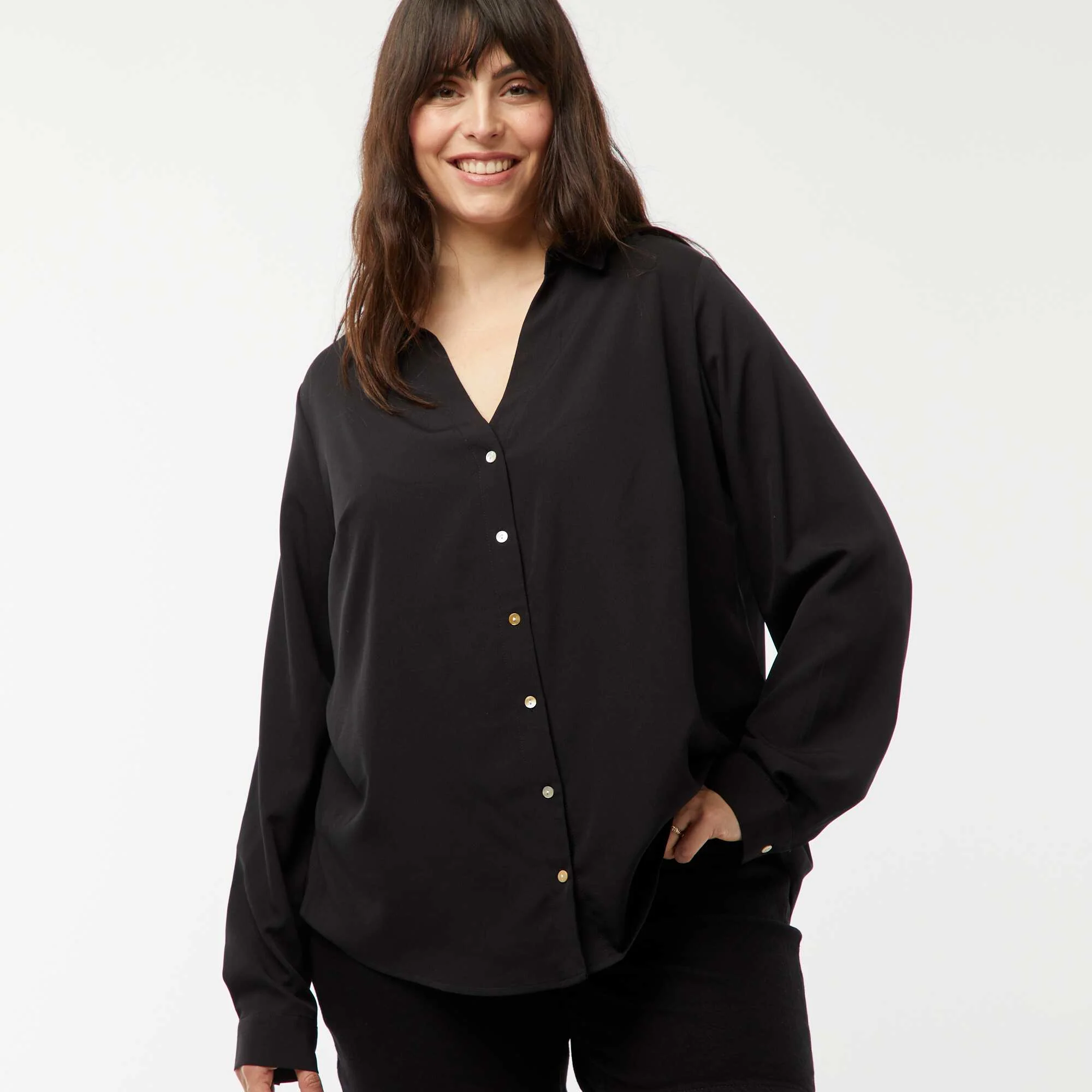 Flowing crepe knit blouse BLACK - Image 3