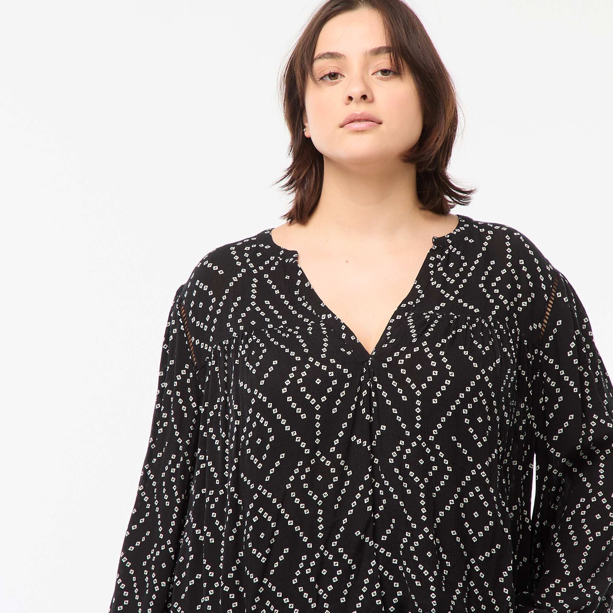 Flowing crêpe knit printed blouse BLACK - Image 3