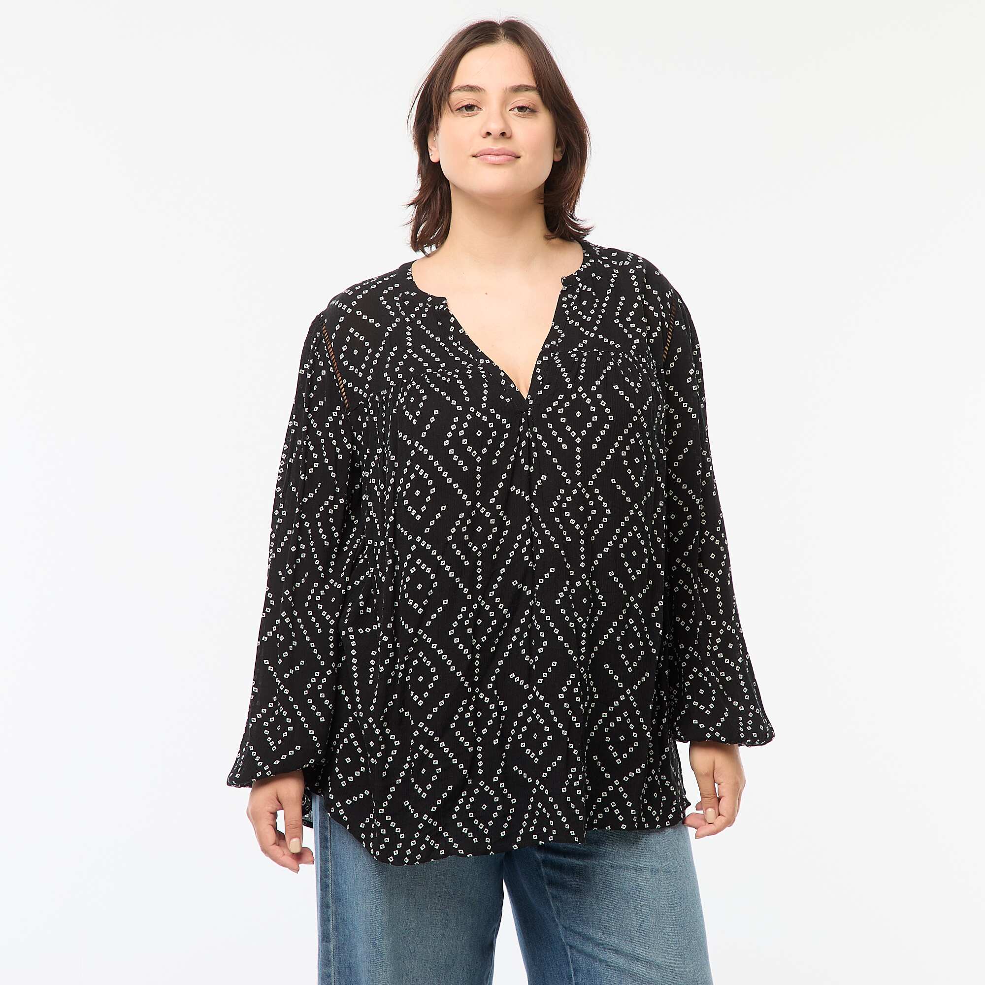Flowing crêpe knit printed blouse BLACK - Image 4