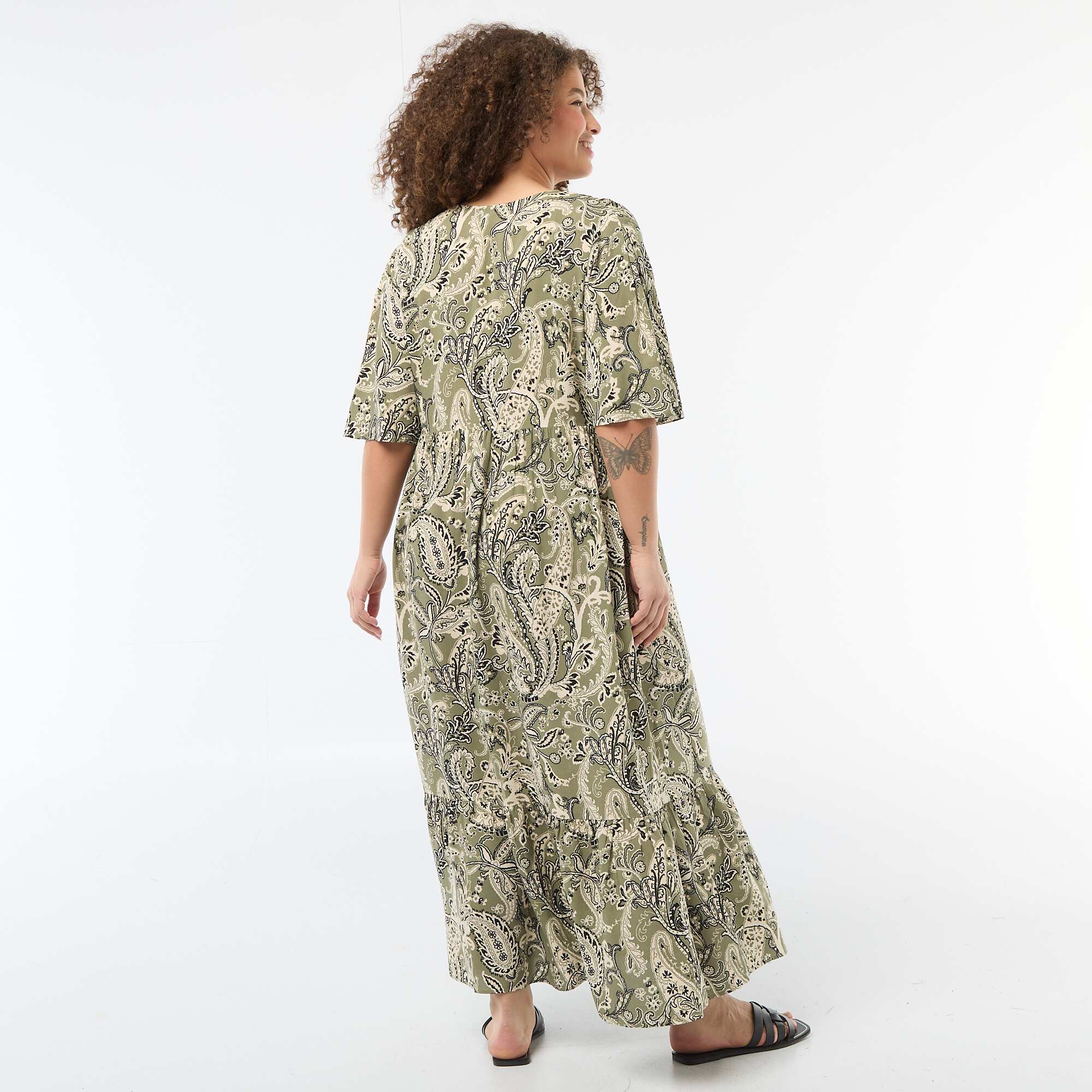 Flowing Printed Dress GREEN - Image 3