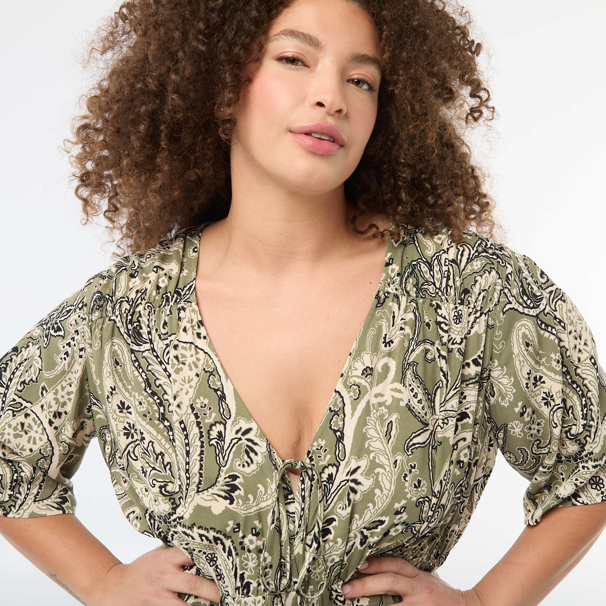 Flowing Printed Dress GREEN - Image 5