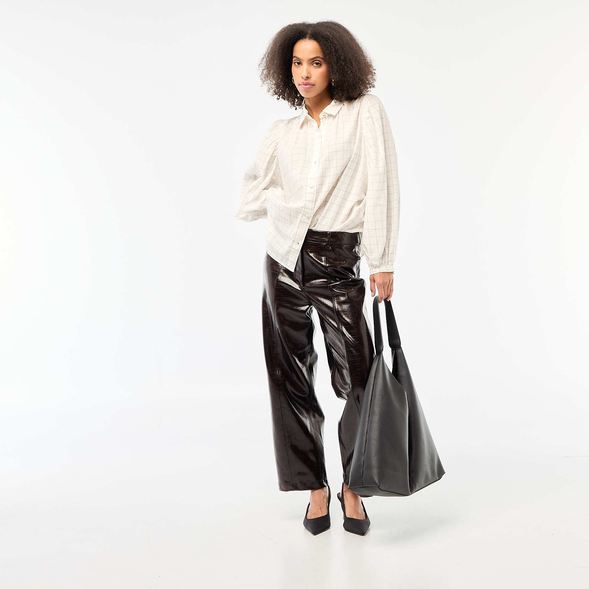Flowy Check Print Blouse WHITE - Image 2