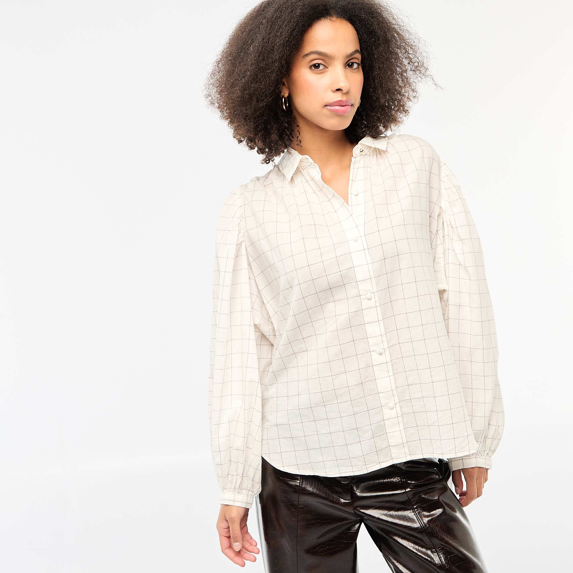 Flowy Check Print Blouse WHITE - Image 3
