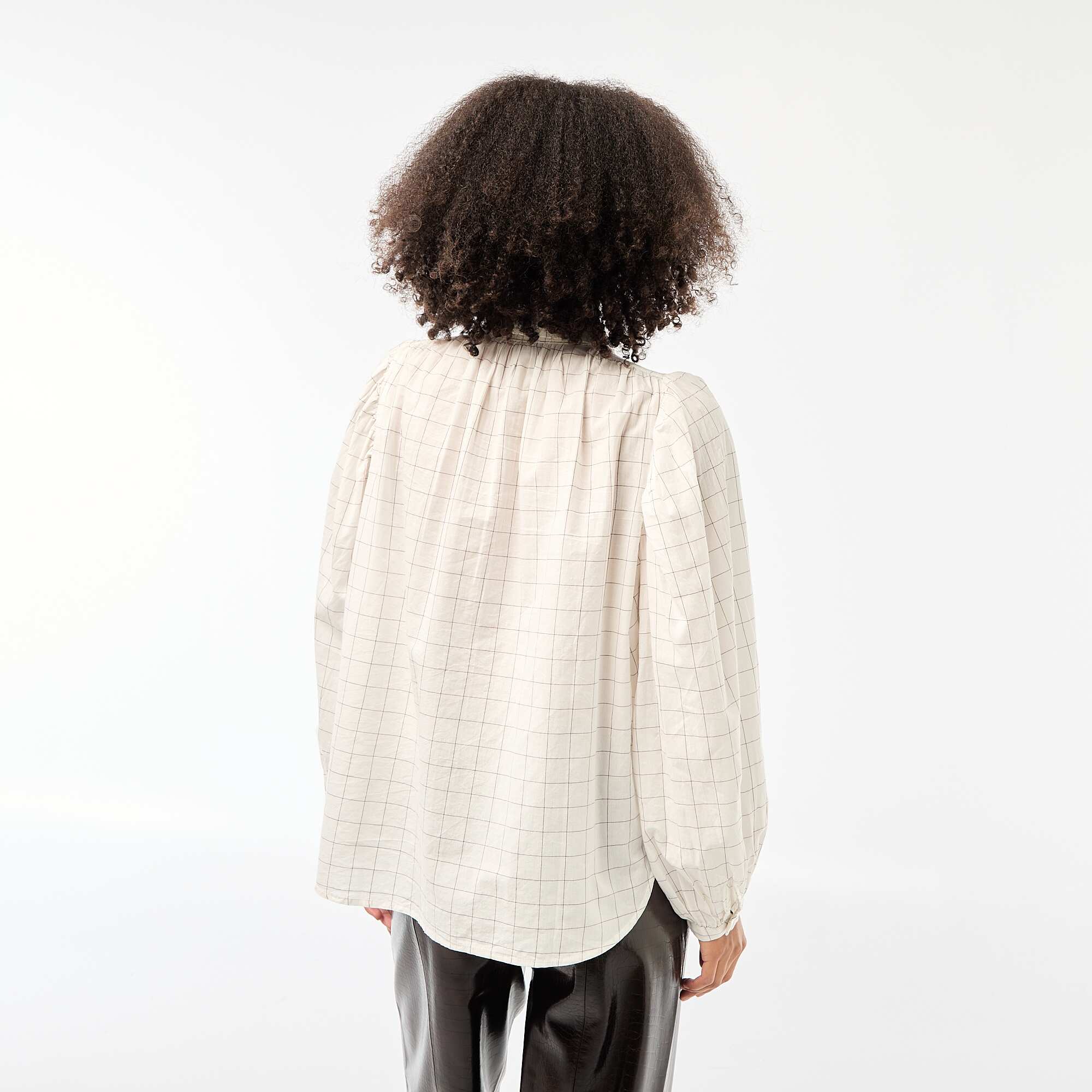 Flowy Check Print Blouse WHITE - Image 4