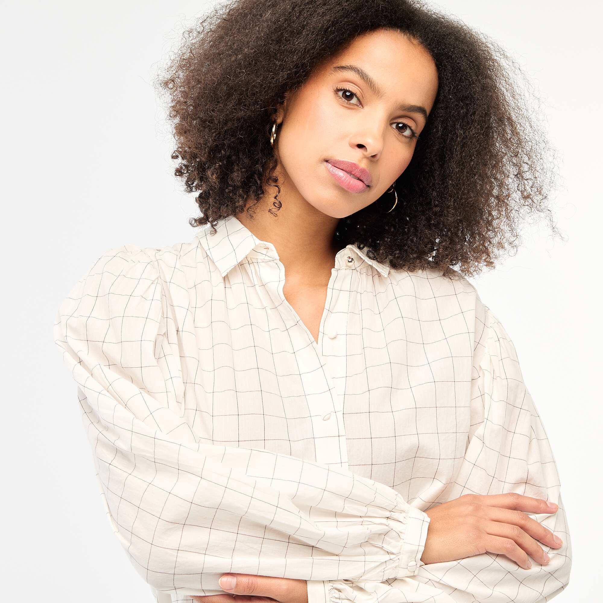 Flowy Check Print Blouse WHITE - Image 5