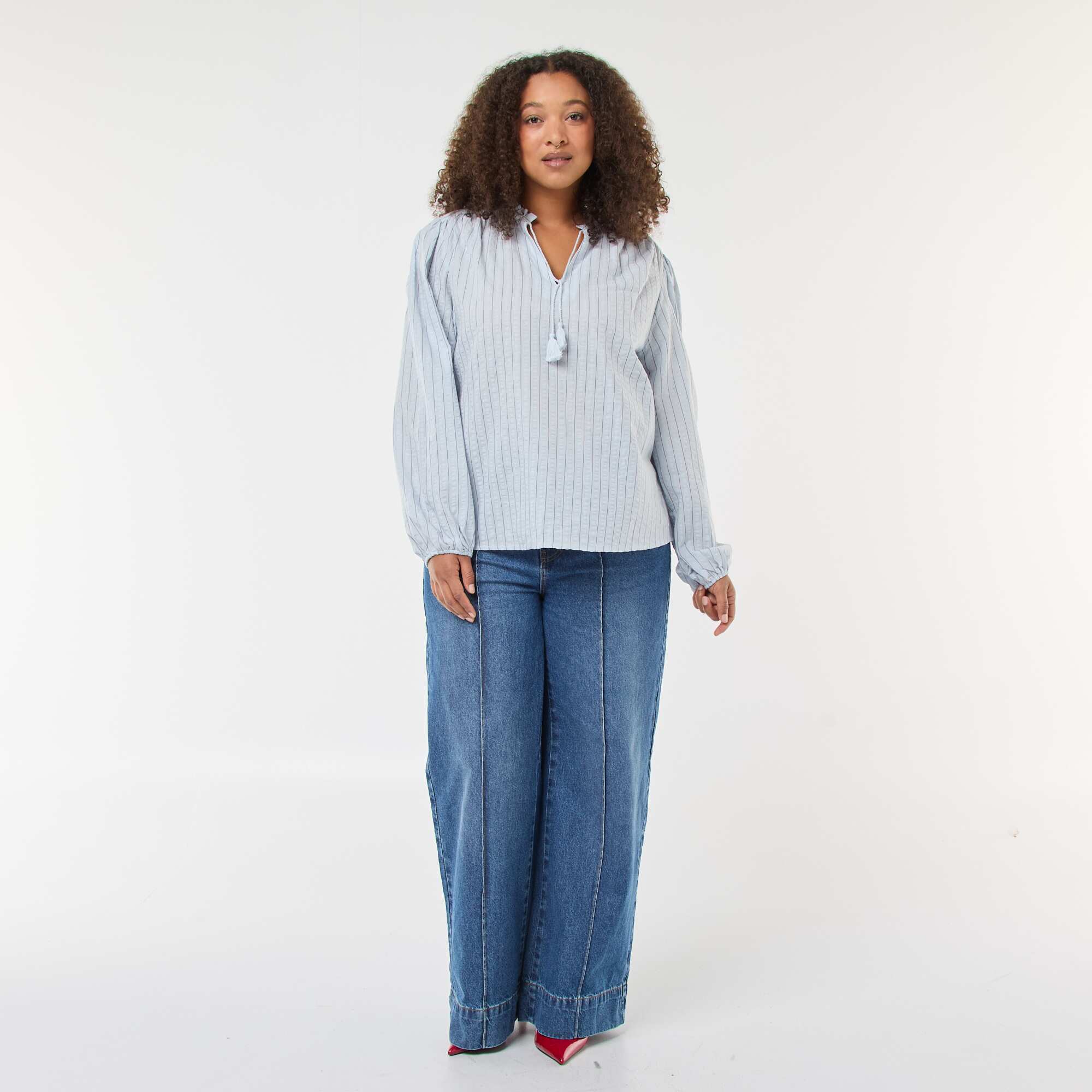 Flowy Fine Stripe Blouse BLUE - Image 2