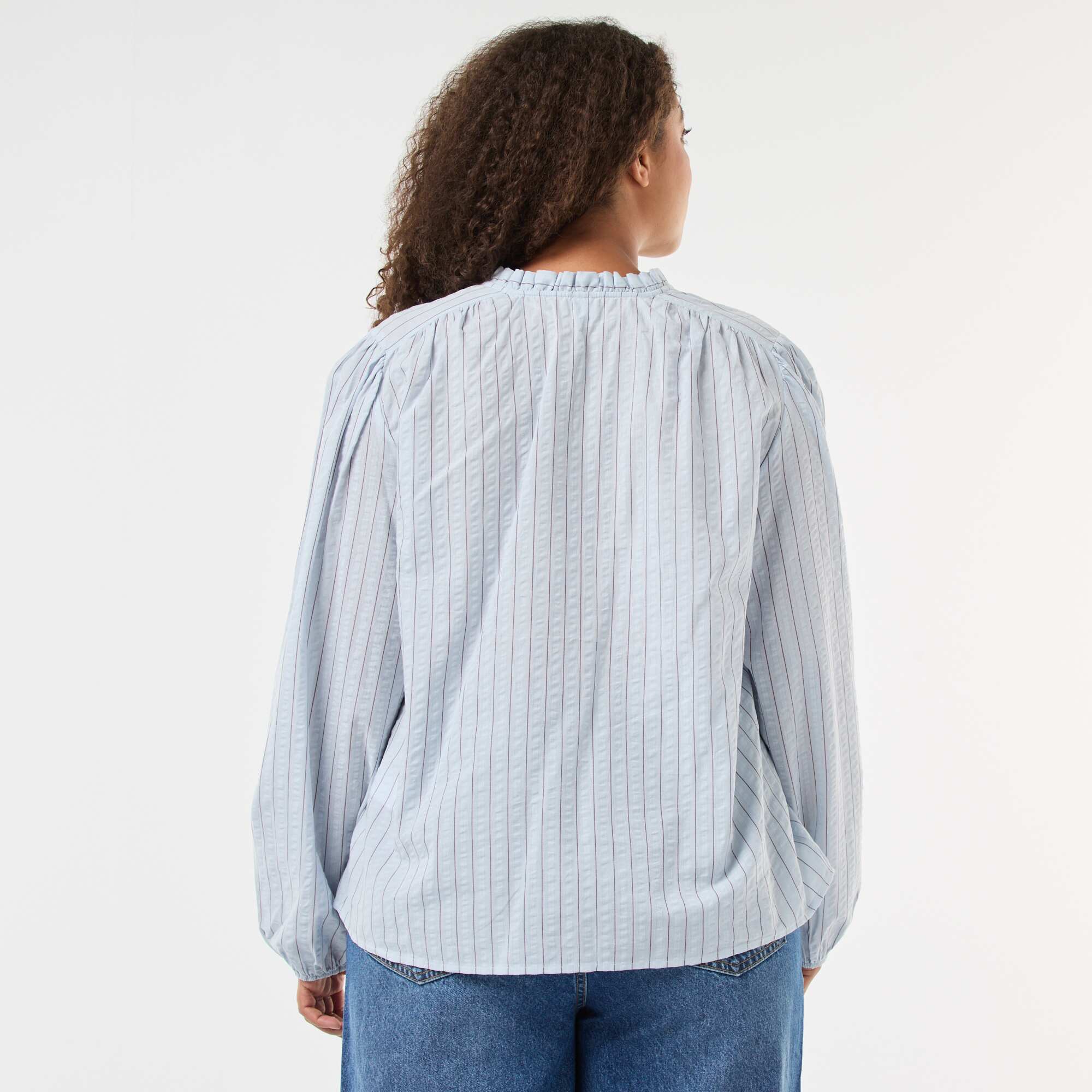 Flowy Fine Stripe Blouse BLUE - Image 3