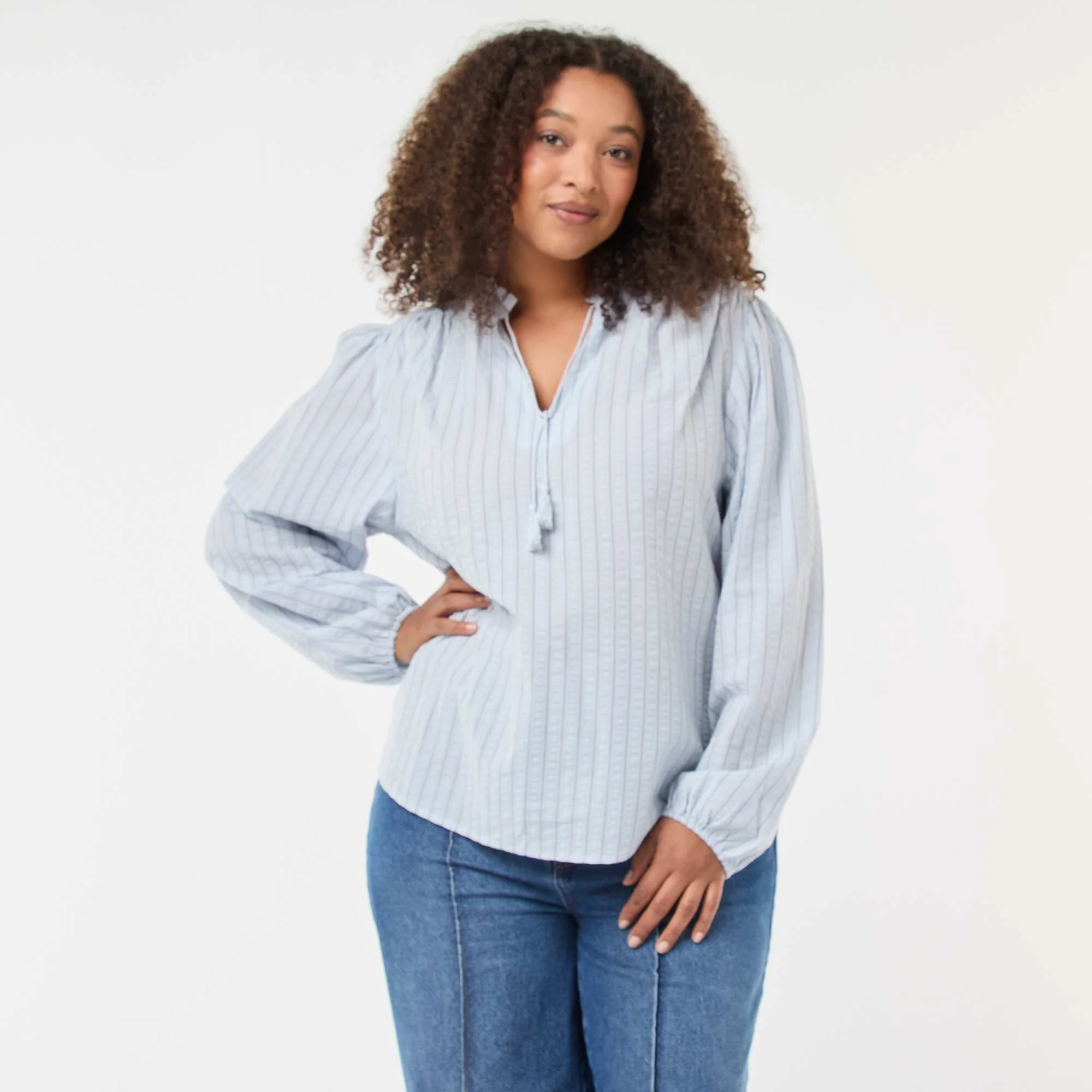 Flowy Fine Stripe Blouse BLUE - Image 4