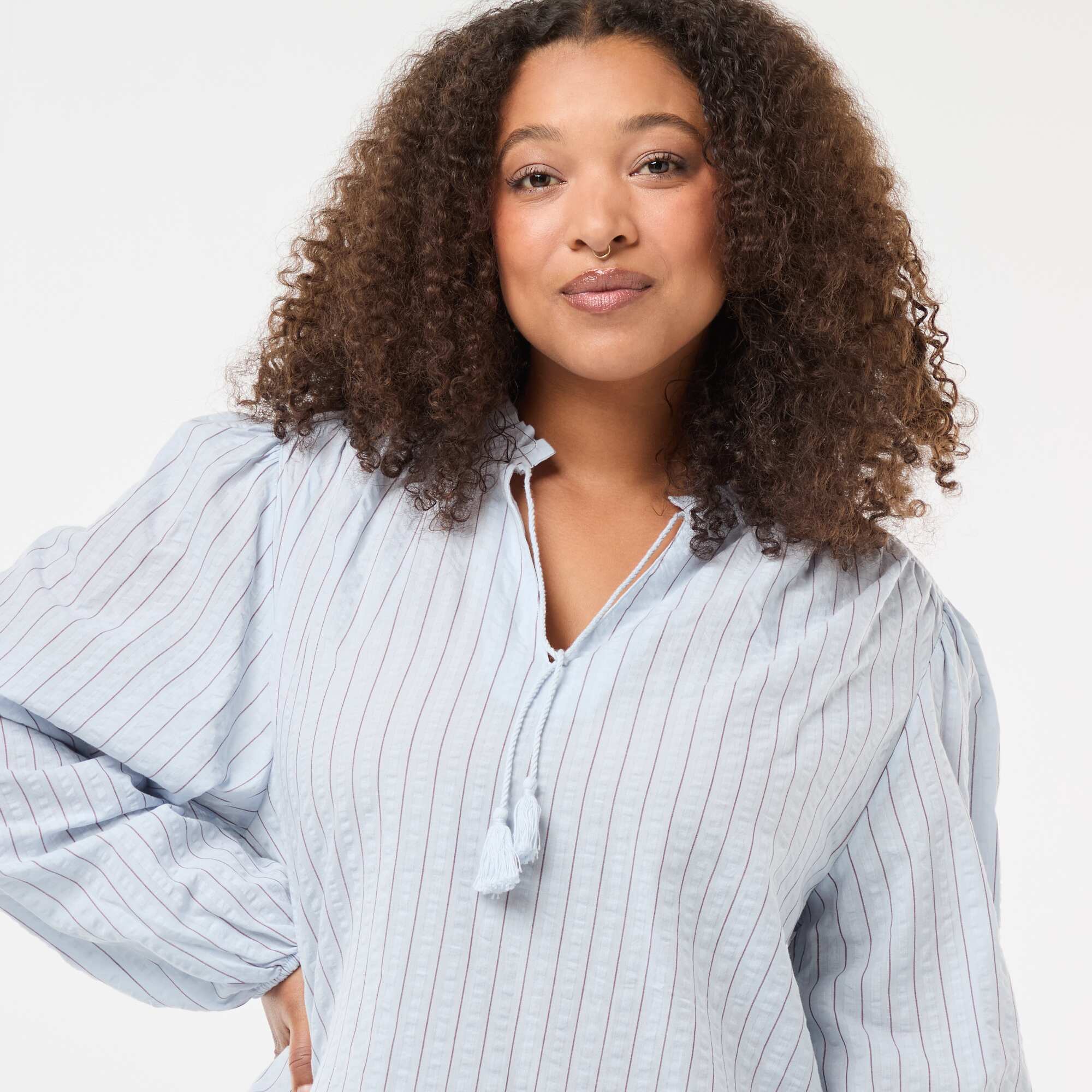 Flowy Fine Stripe Blouse BLUE - Image 5