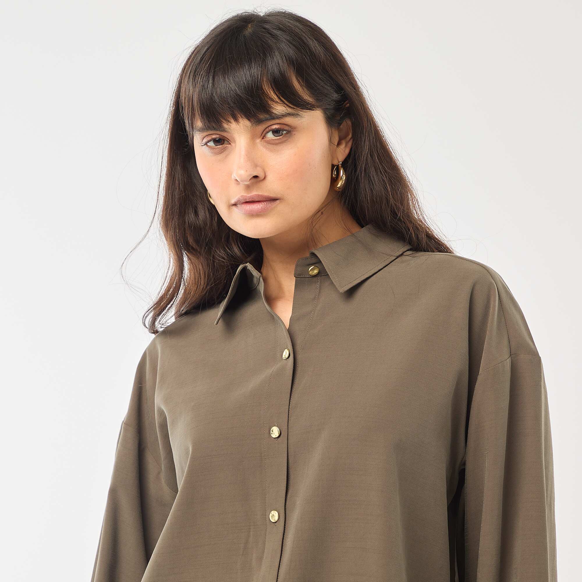 Flowy Long-Sleeve Shirt KHAKI - Image 6