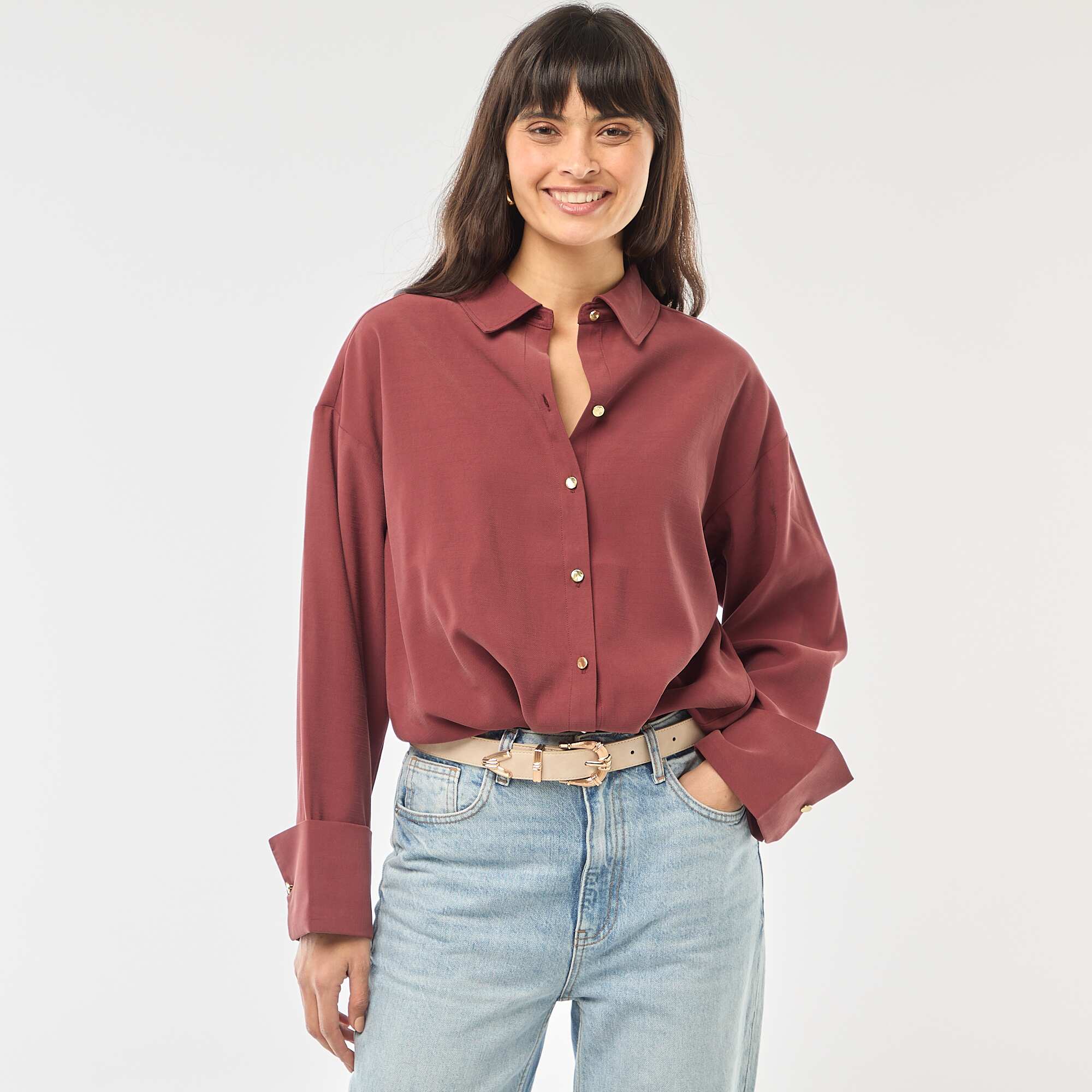 Flowy Long-Sleeve Shirt RED