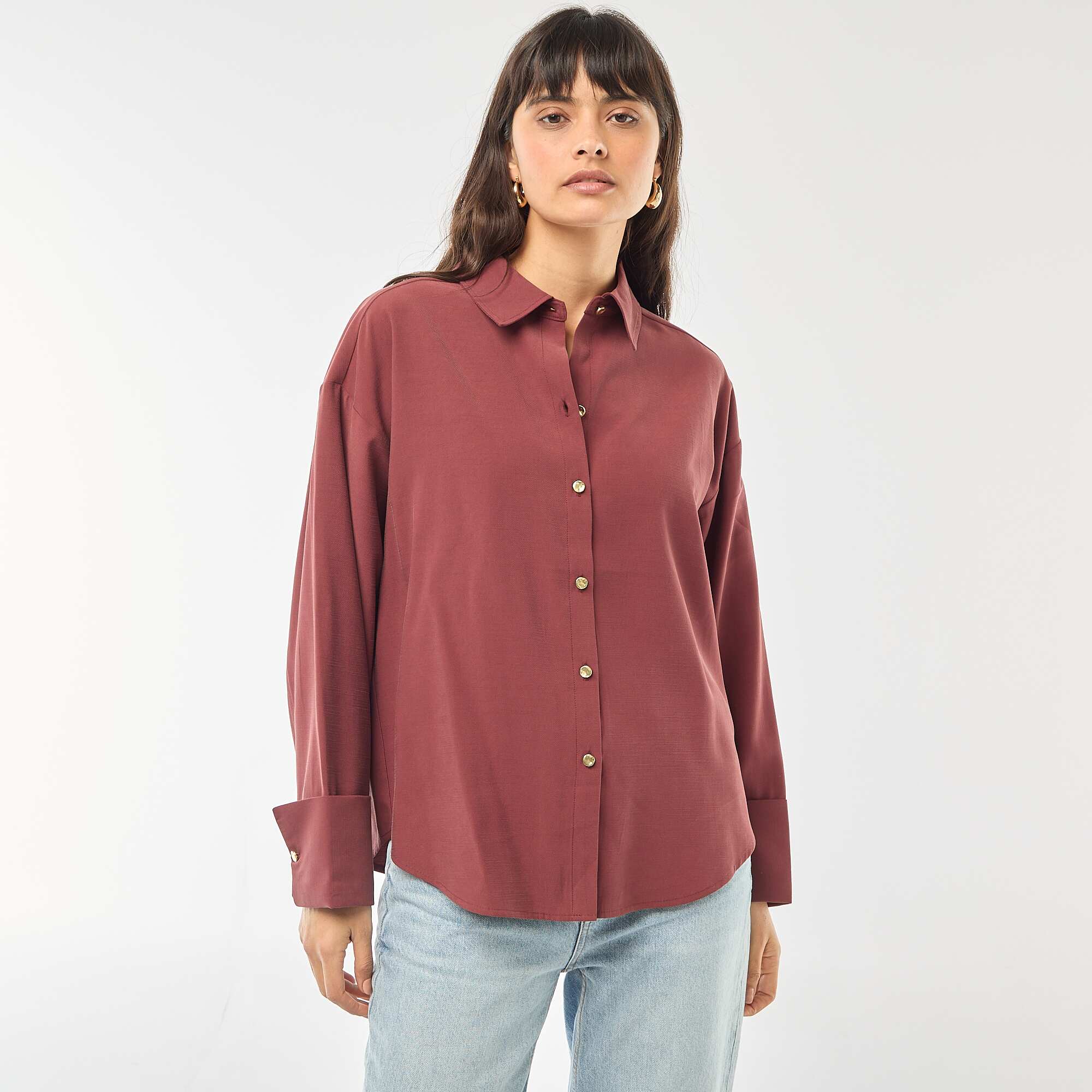 Flowy Long-Sleeve Shirt RED - Image 3