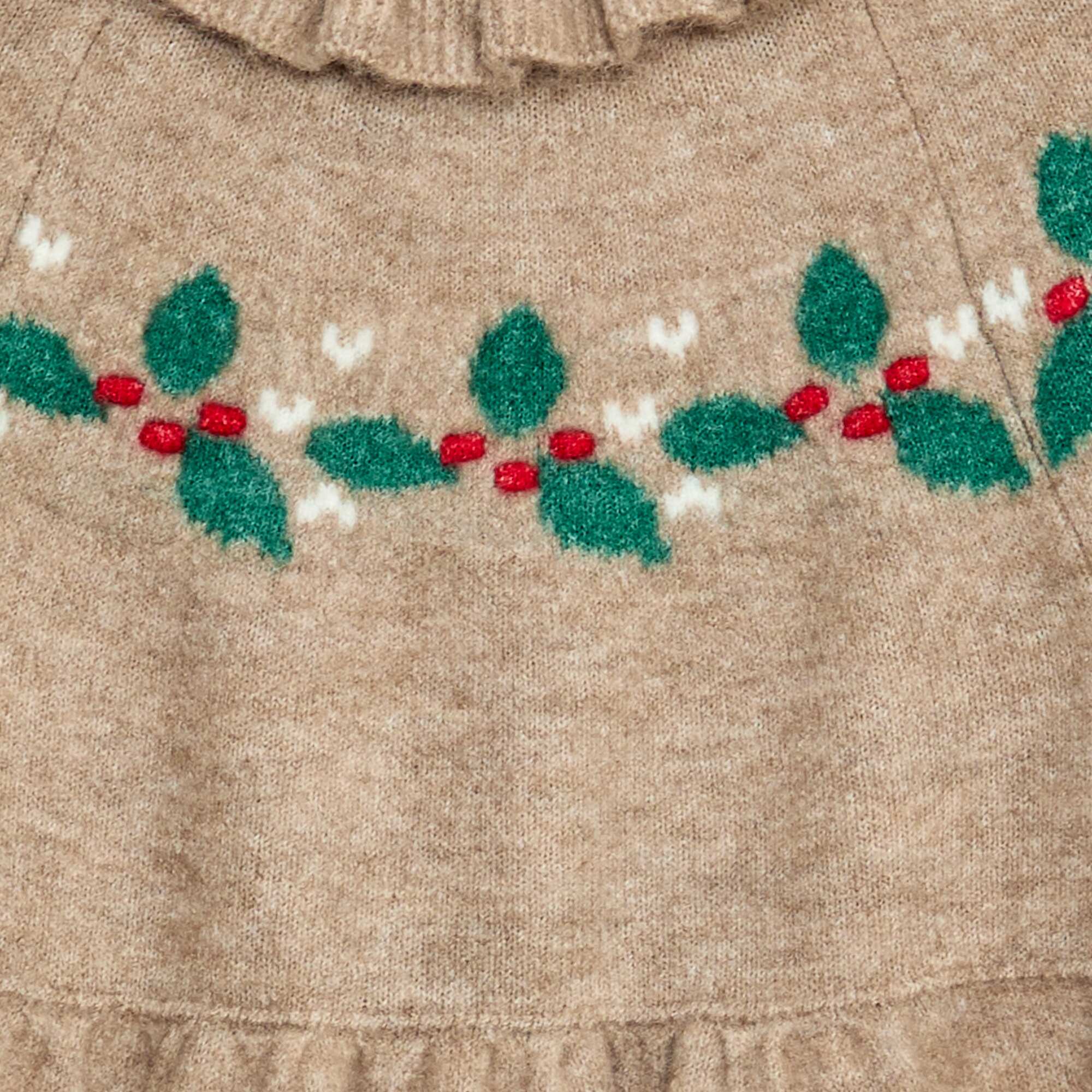 Fluffy Knit 'Christmas' Dress with Frill Collar BEIGE - Image 3