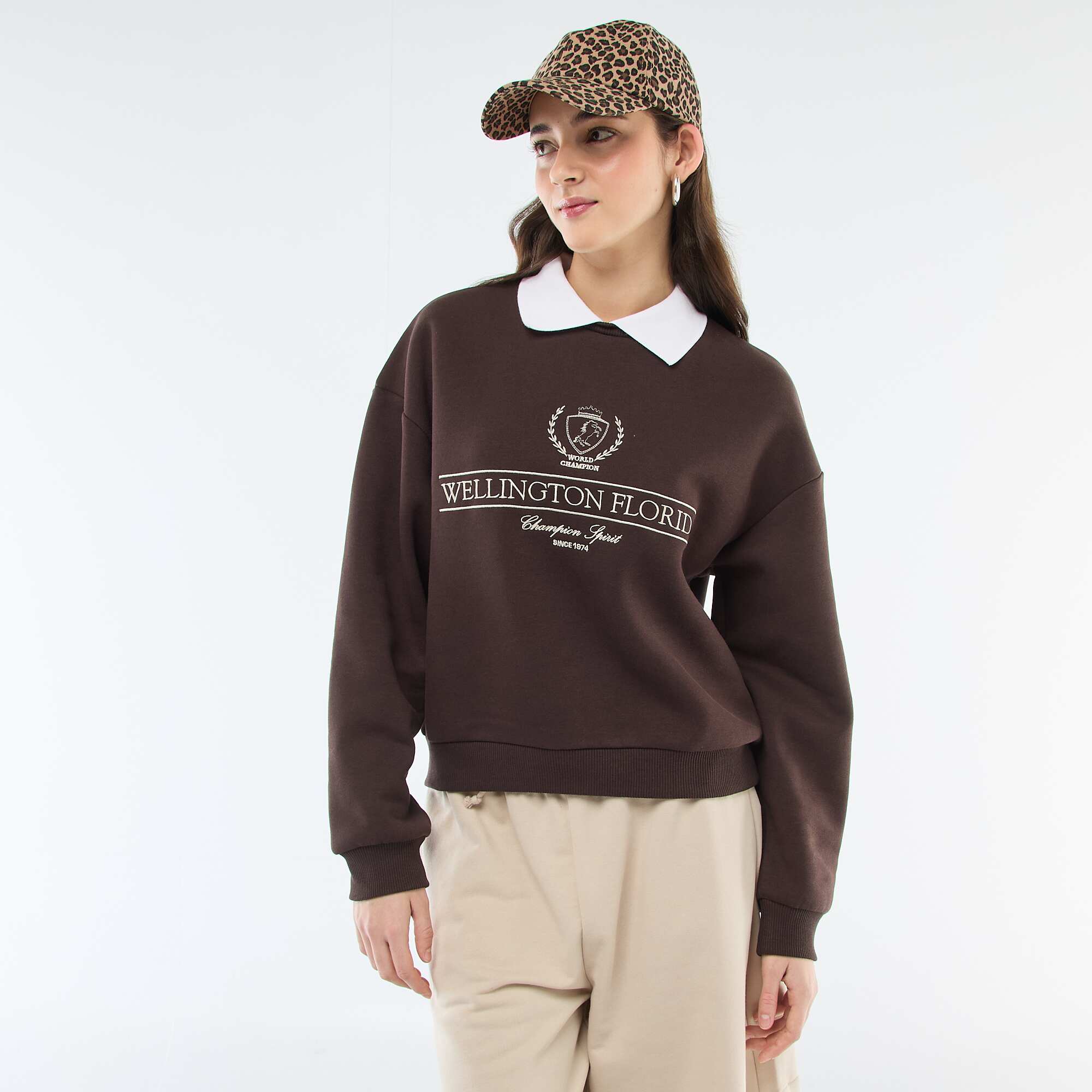 French terry polo collar sweatshirt BROWN - Image 3