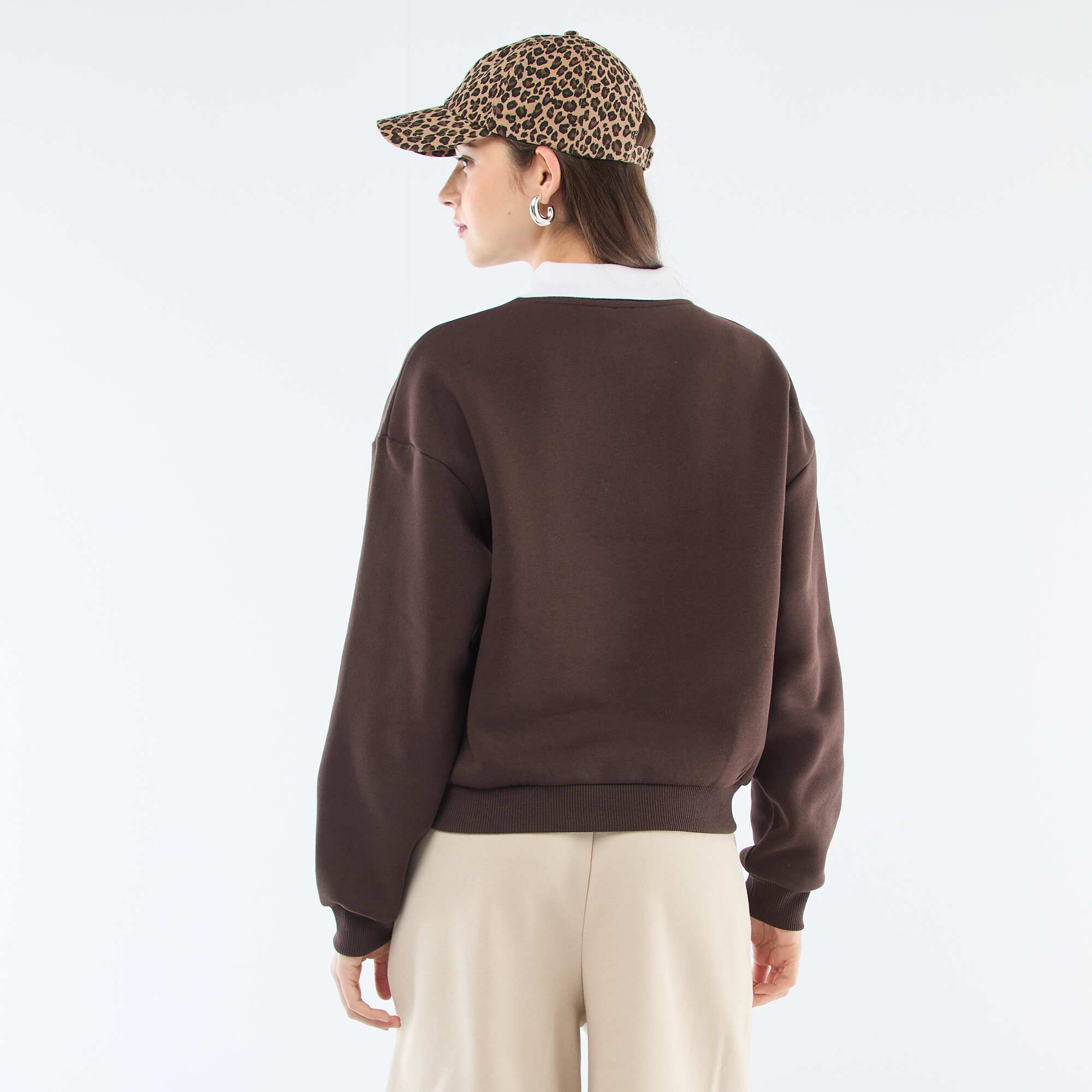 French terry polo collar sweatshirt BROWN - Image 4