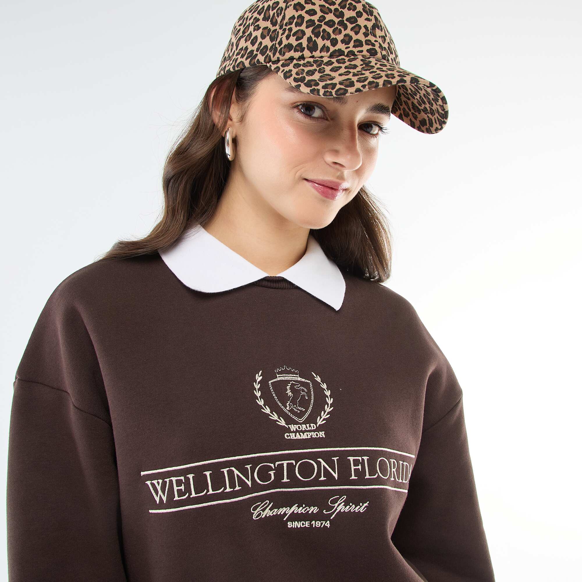 French terry polo collar sweatshirt BROWN - Image 5
