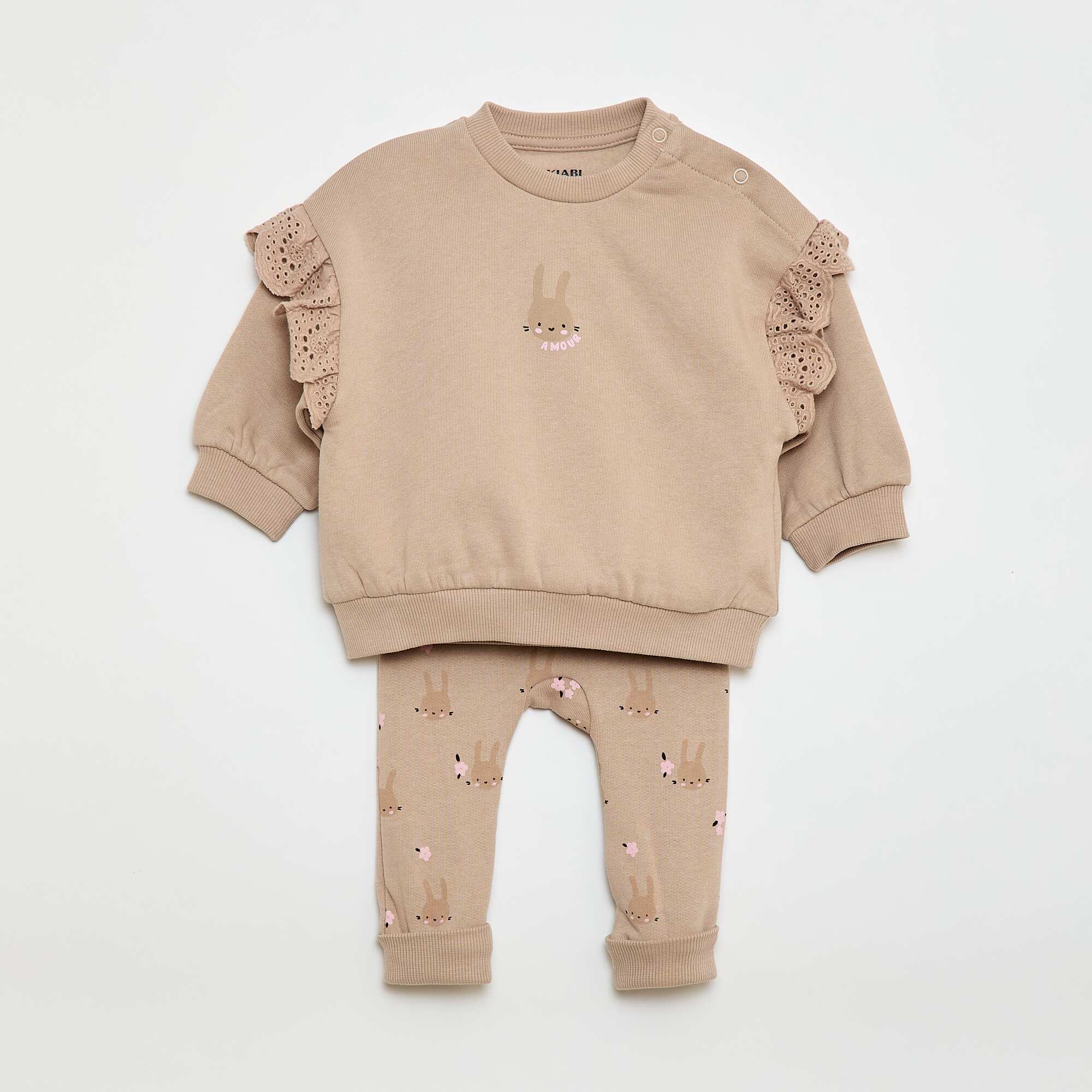 Frilled Sweatshirt & Joggers Set - 2 Piece BEIGE