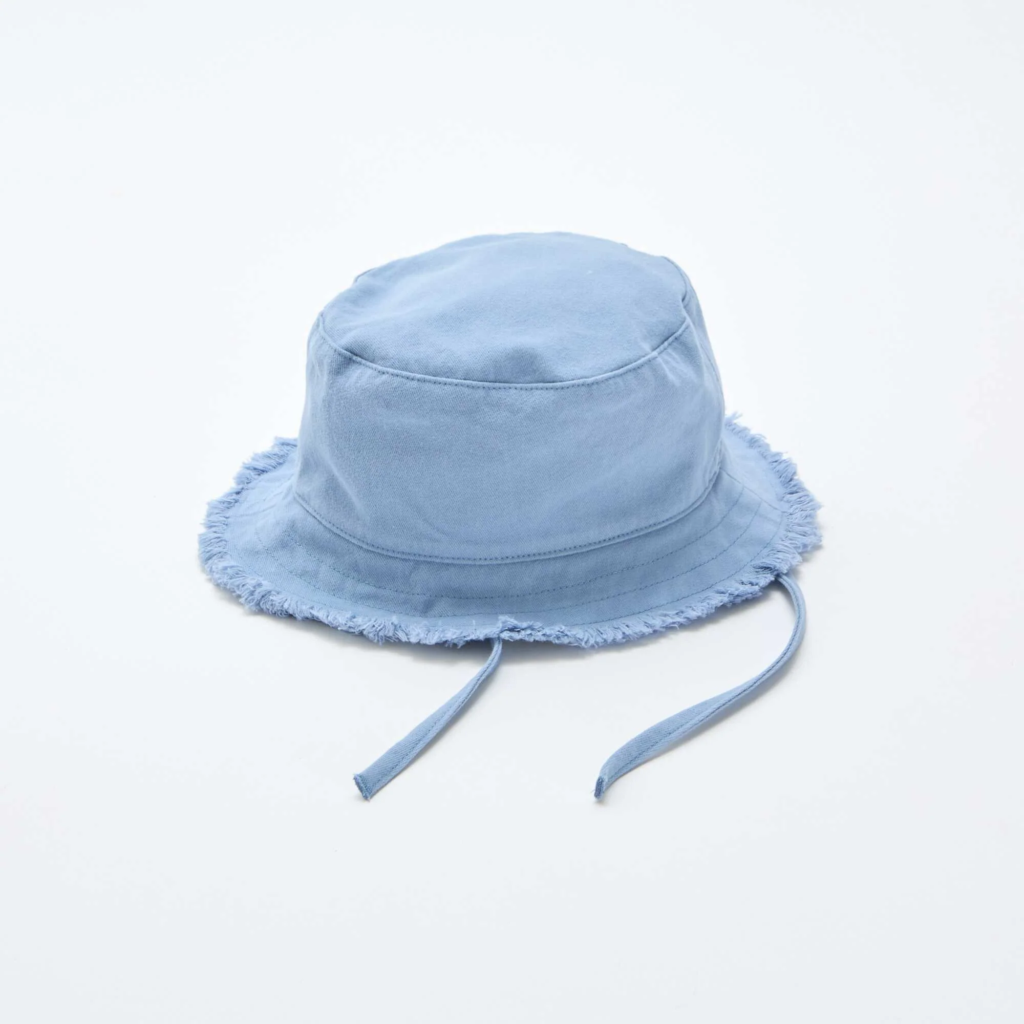 Fringed Cotton Bucket Hat with Ties BLUE