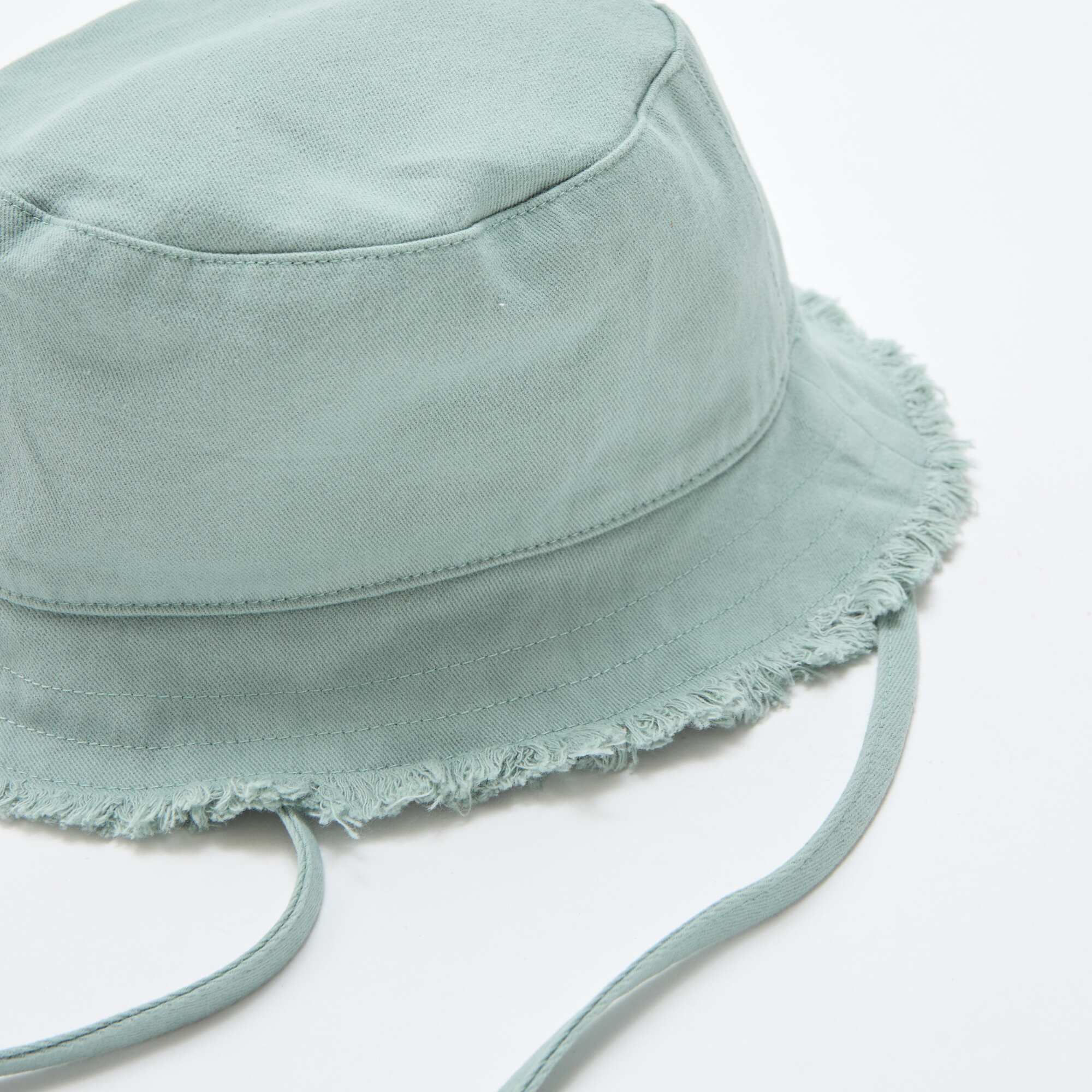 Fringed Cotton Bucket Hat with Ties GREEN - Image 2