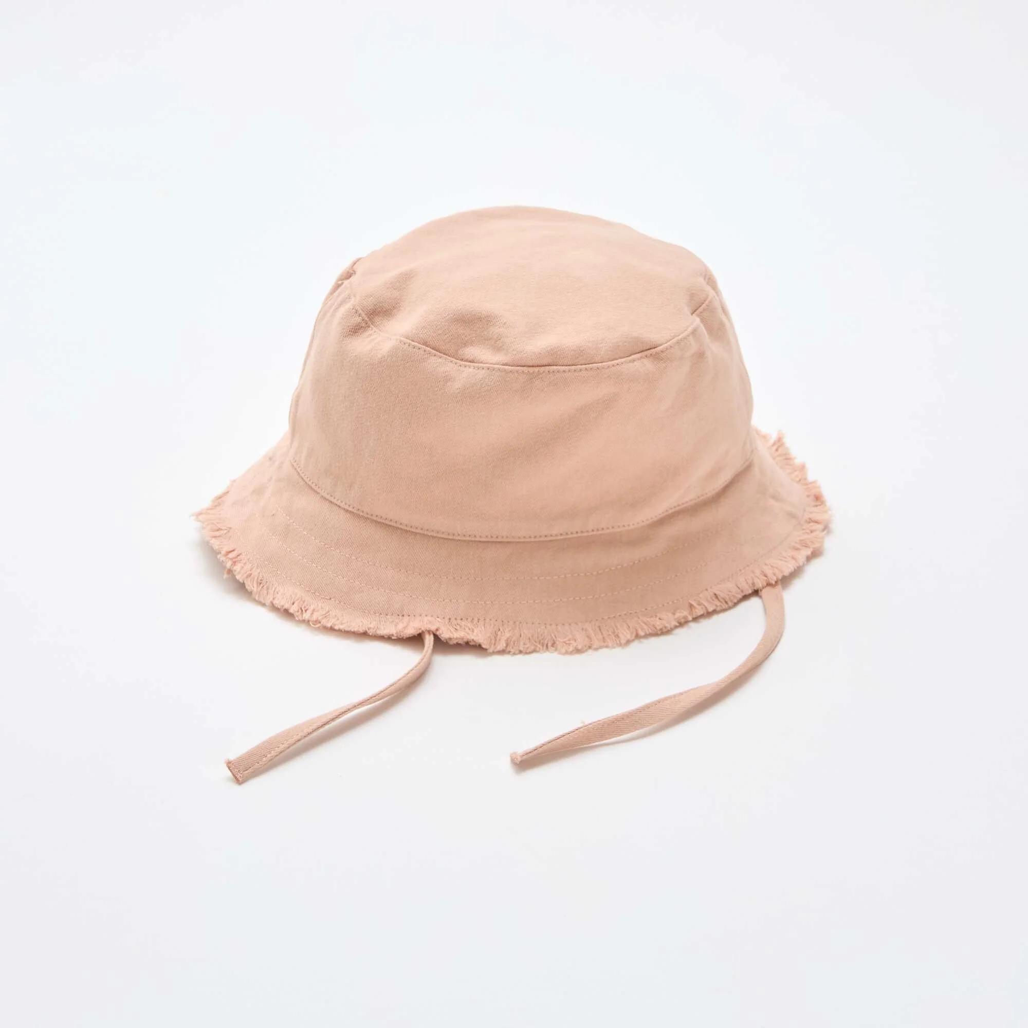 Fringed Cotton Bucket Hat with Ties PINK