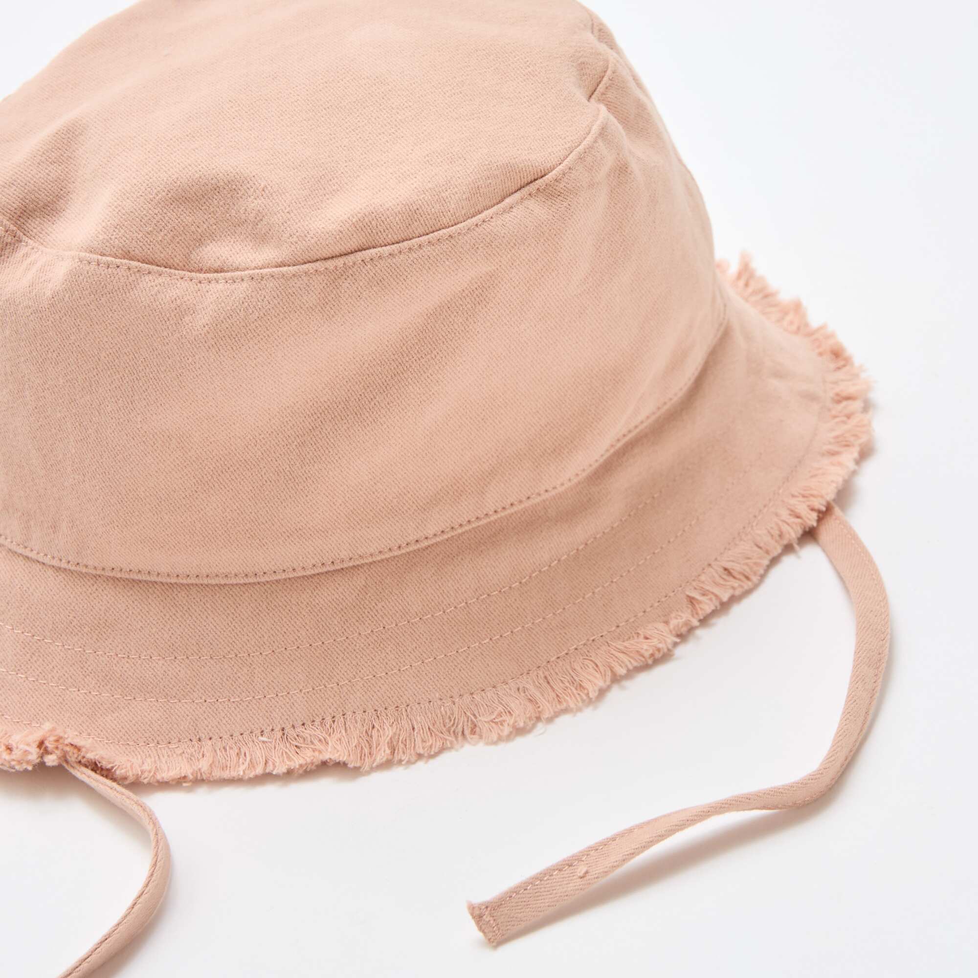 Fringed Cotton Bucket Hat with Ties PINK - Image 2