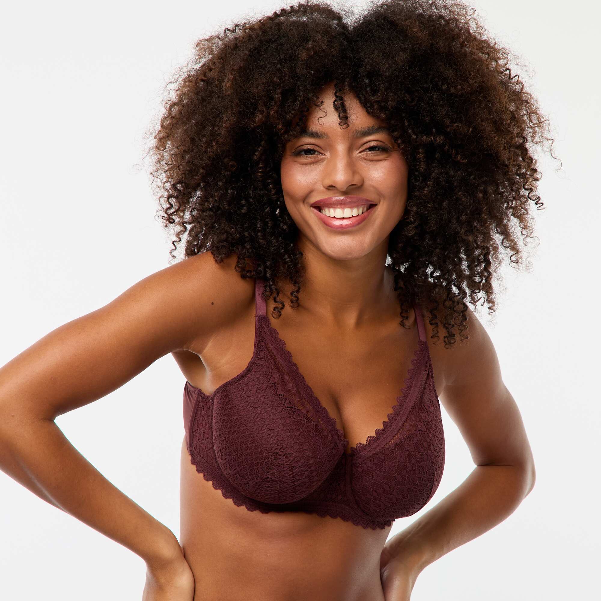 Full-coverage lace demi-cup bra BROWN