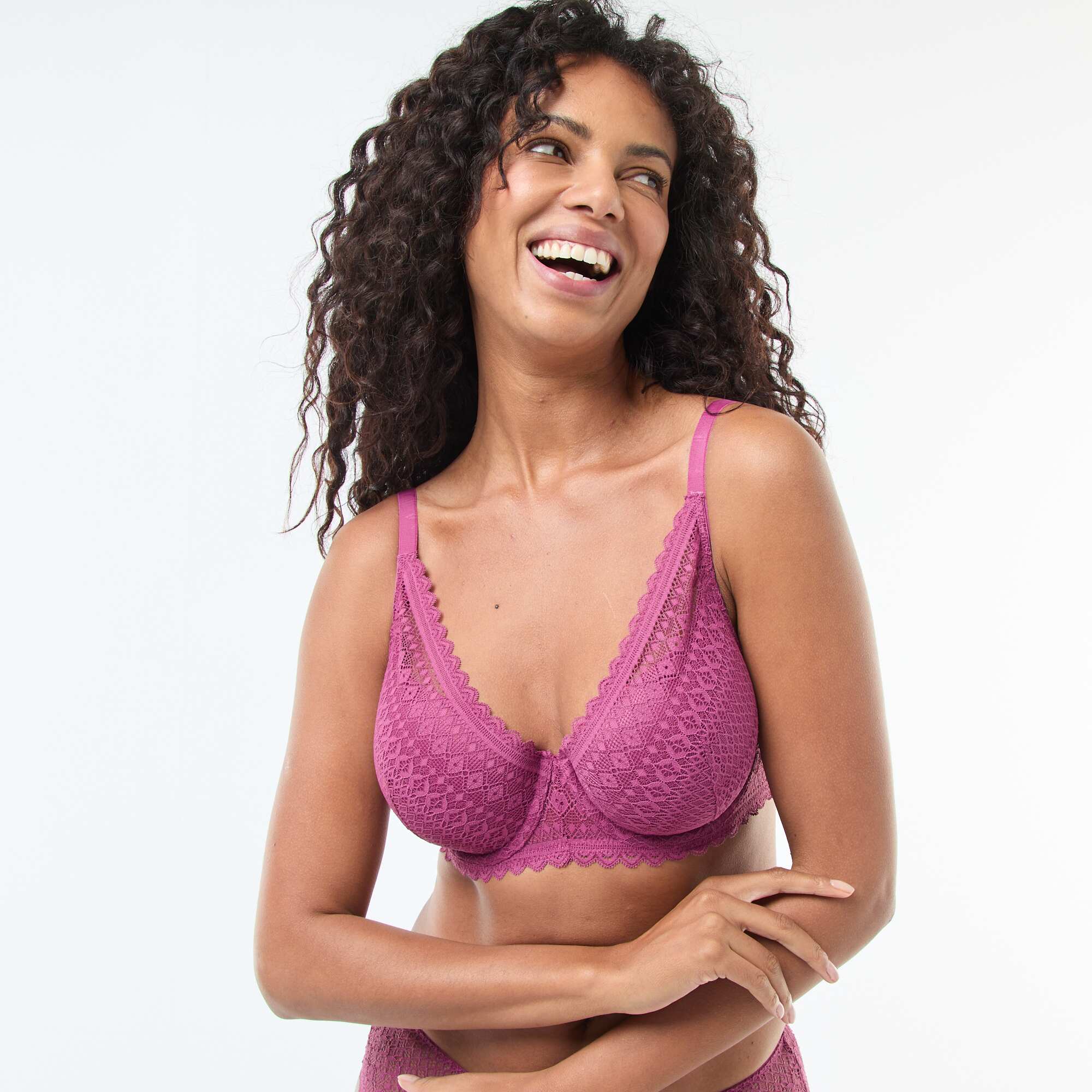Full-coverage lace demi-cup bra PINK