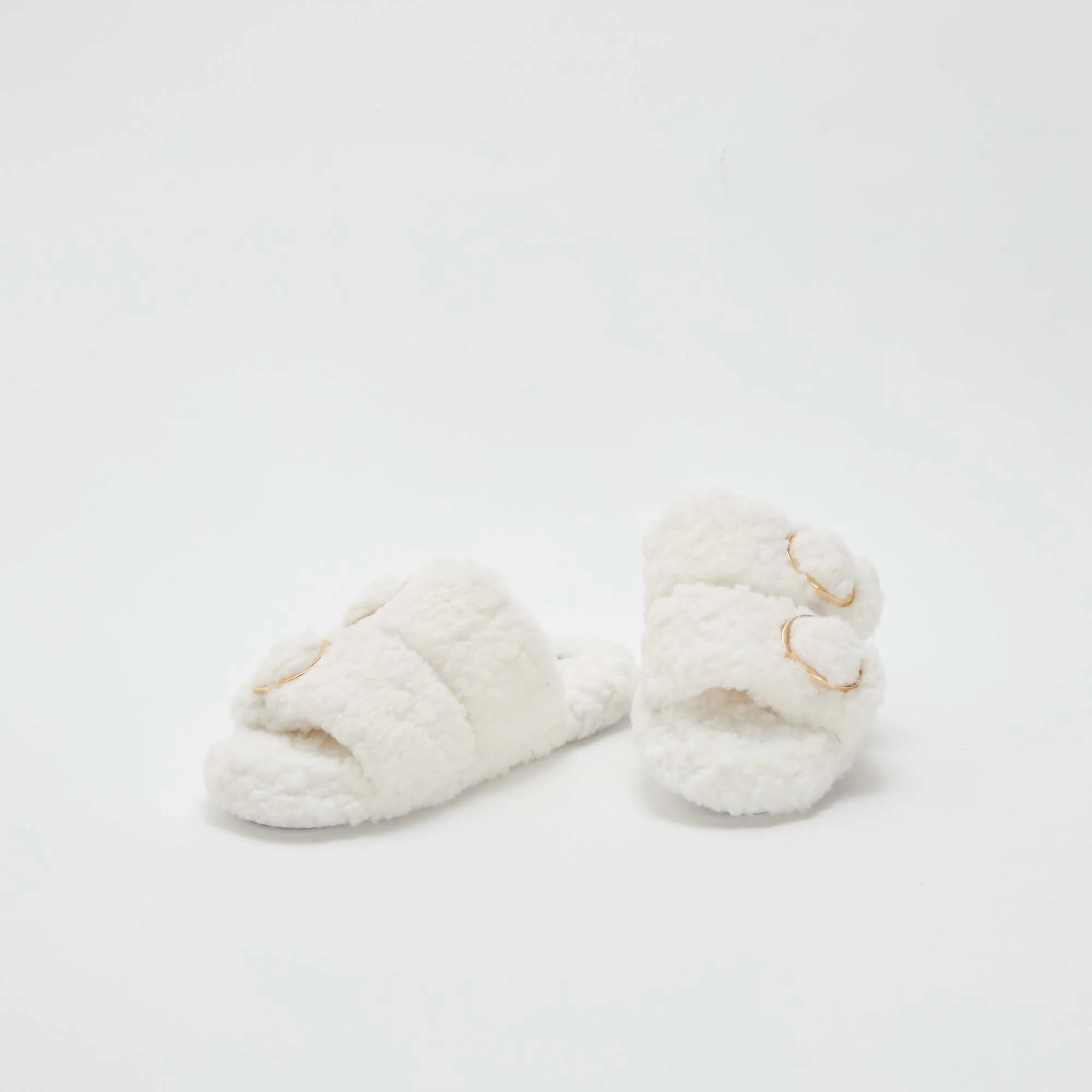 Furry slippers with double strap BEIGE - Image 5