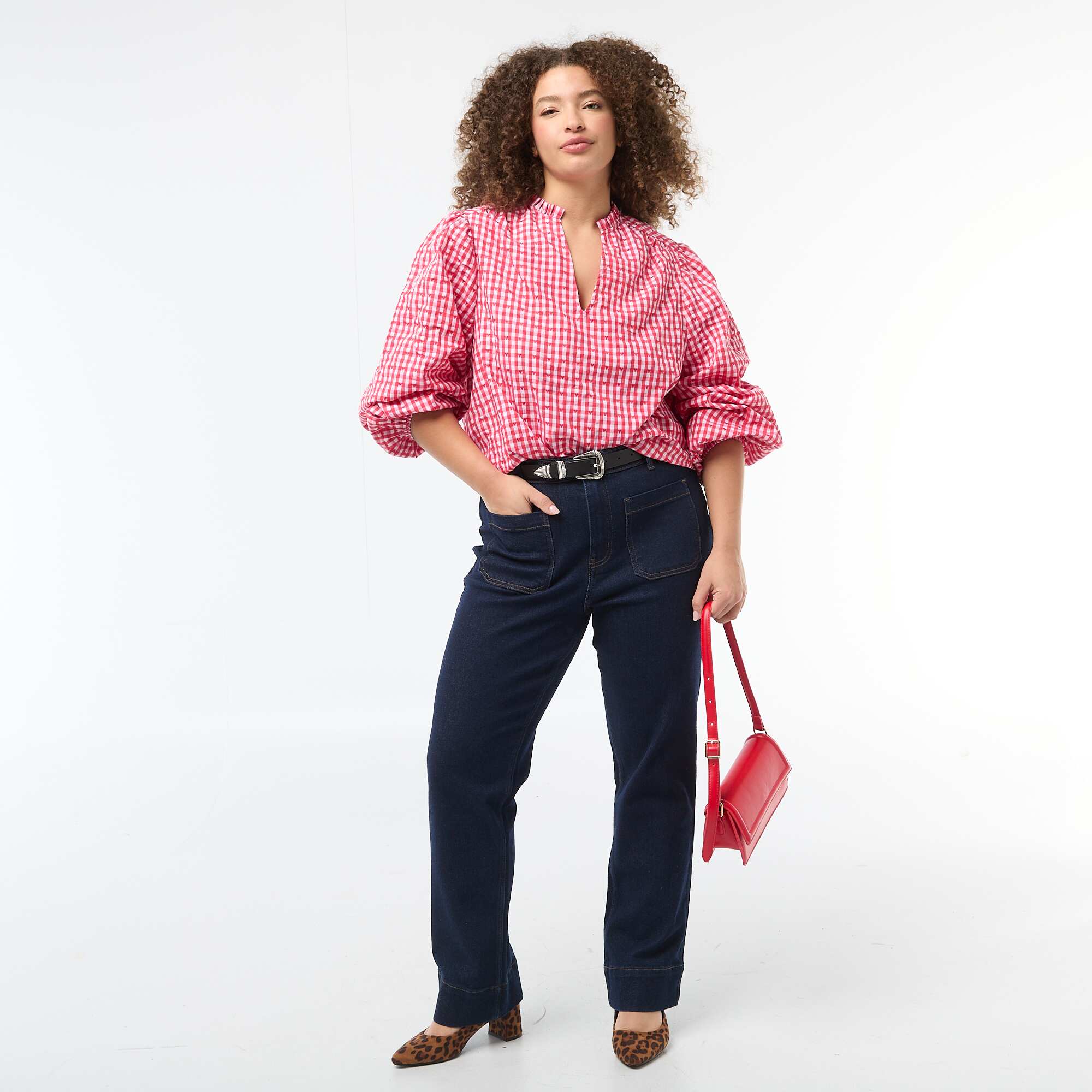 Gingham Blouse with Heart Print RED - Image 2