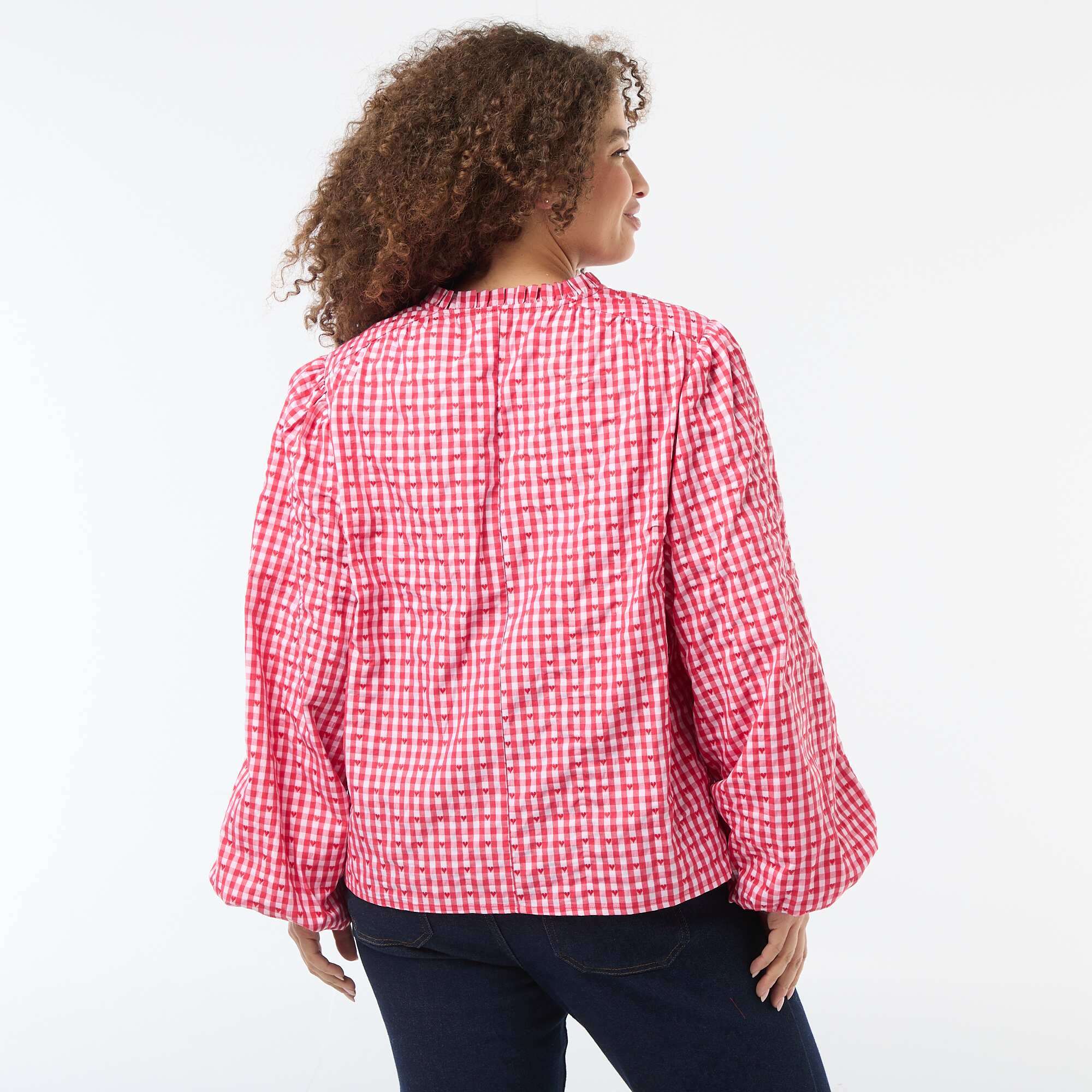 Gingham Blouse with Heart Print RED - Image 5