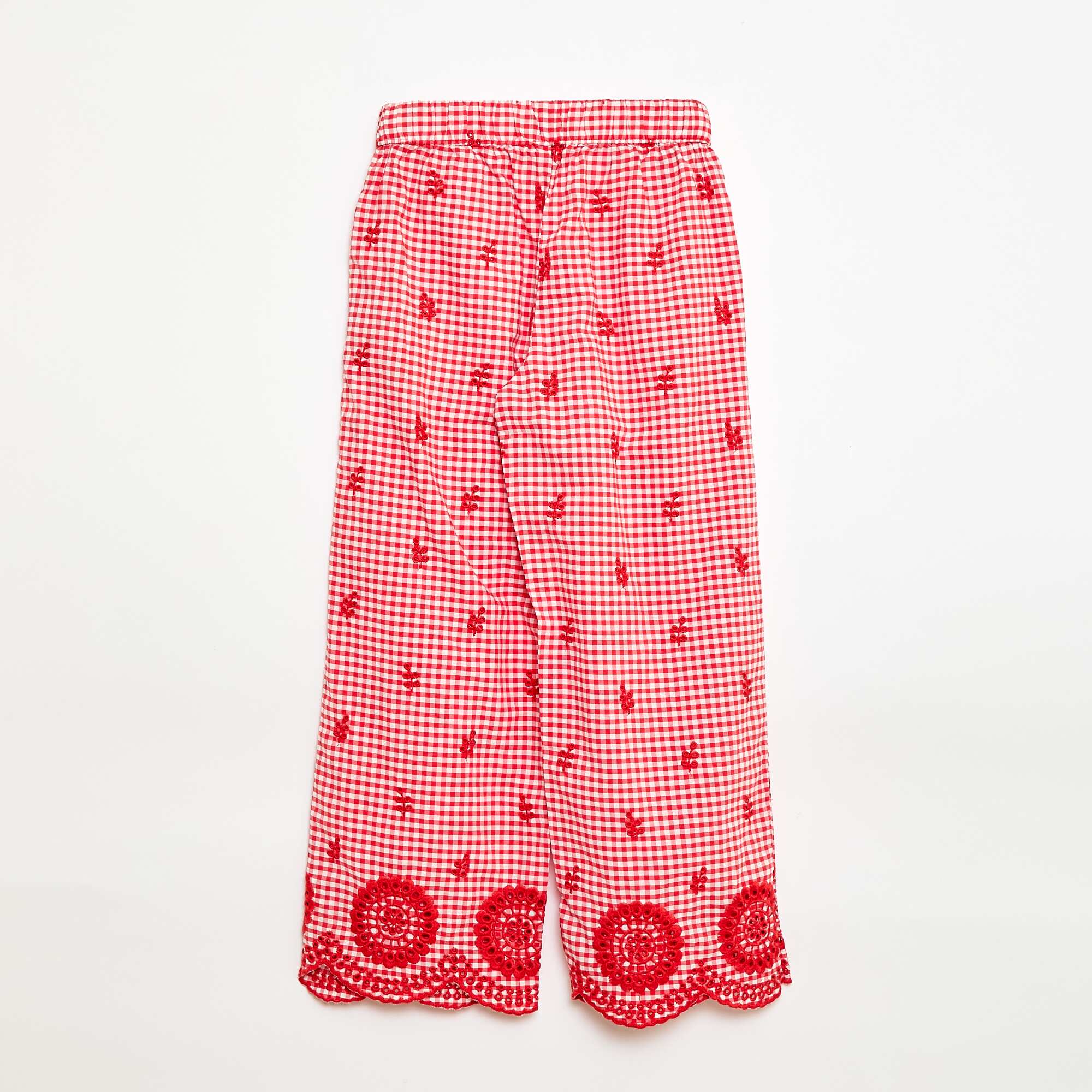 Gingham Cotton Trousers RED - Image 2