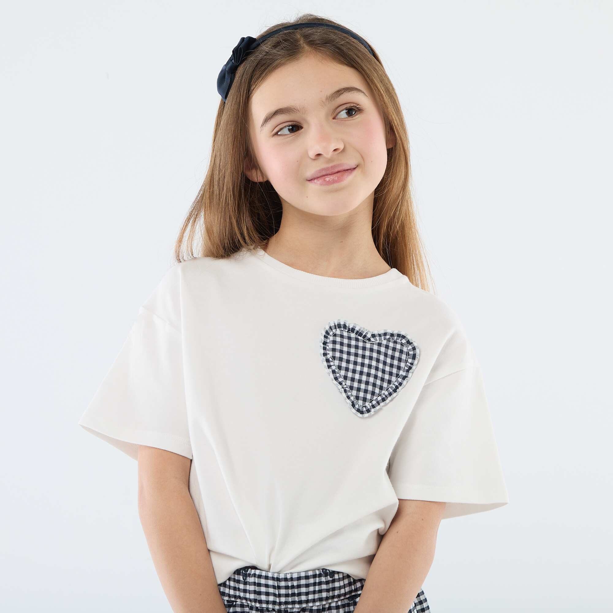 Gingham Patch T-shirt WHITE