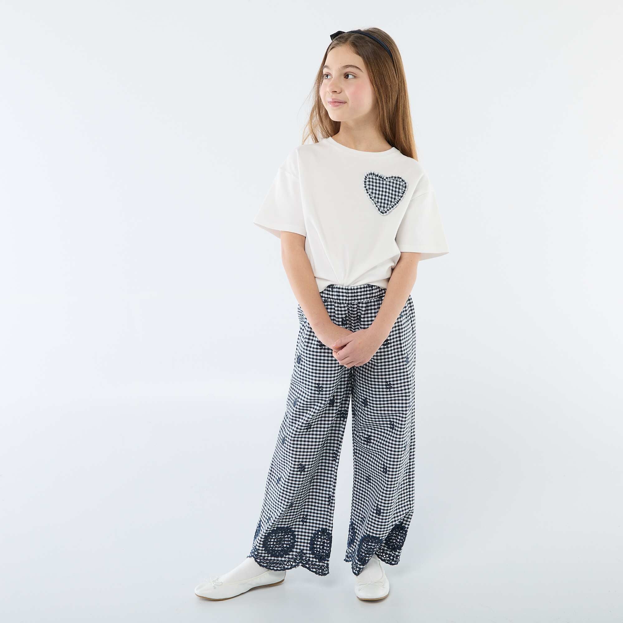 Gingham Patch T-shirt WHITE - Image 3