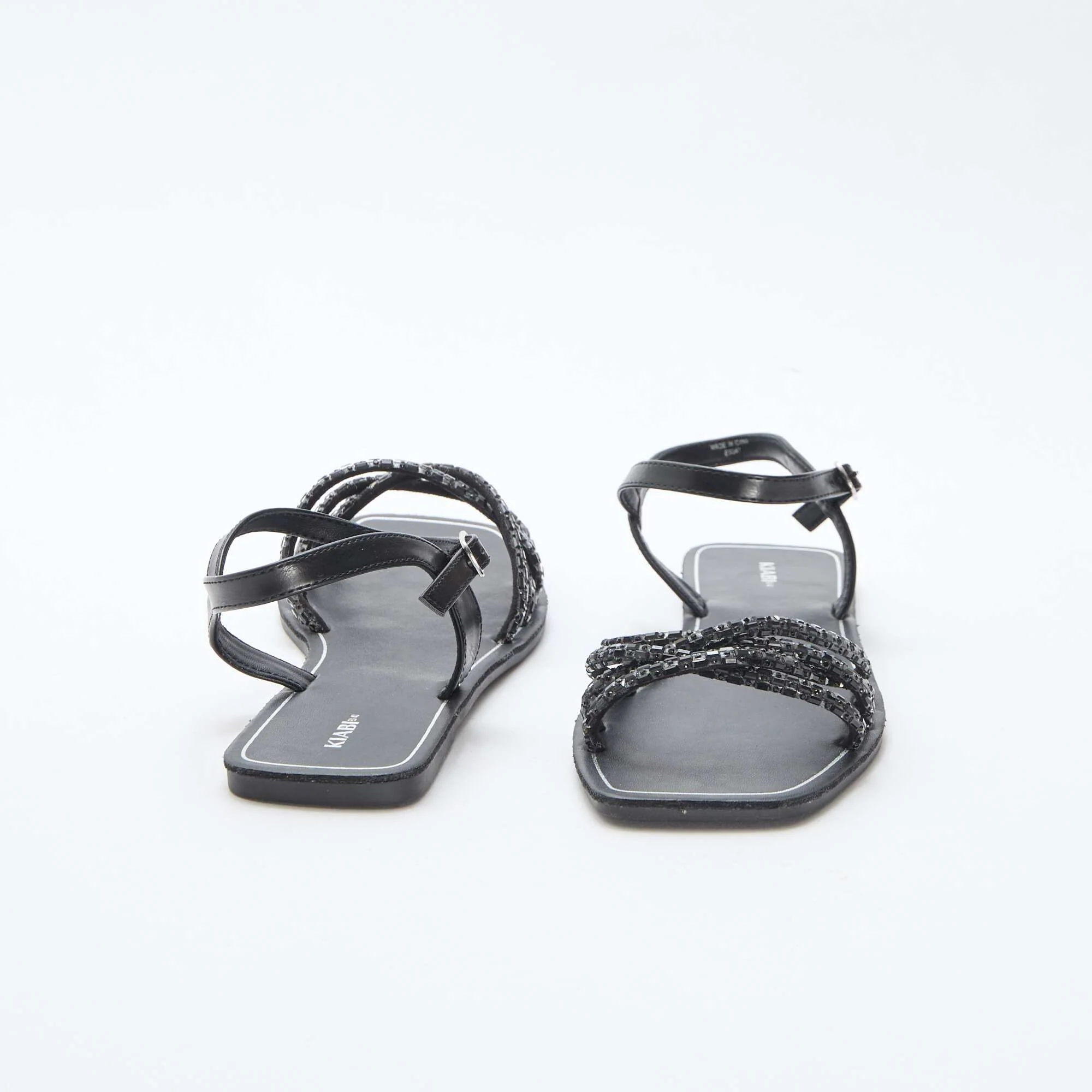 Glitter Strap Flat Sandals BLACK - Image 3