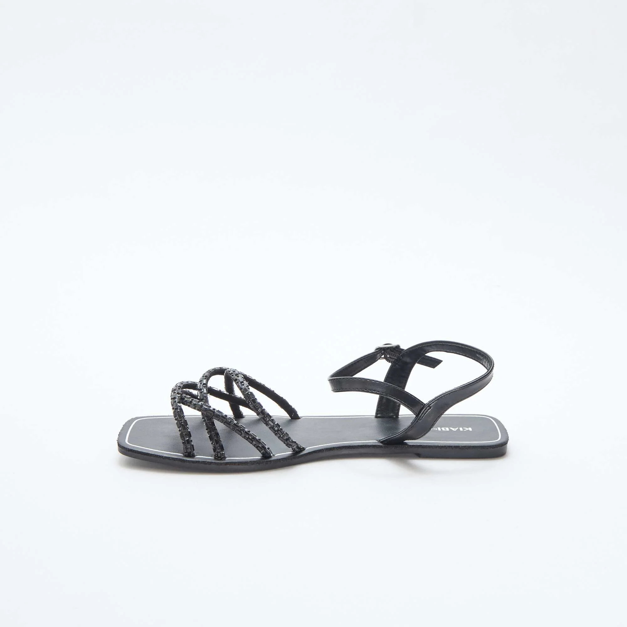 Glitter Strap Flat Sandals BLACK - Image 4