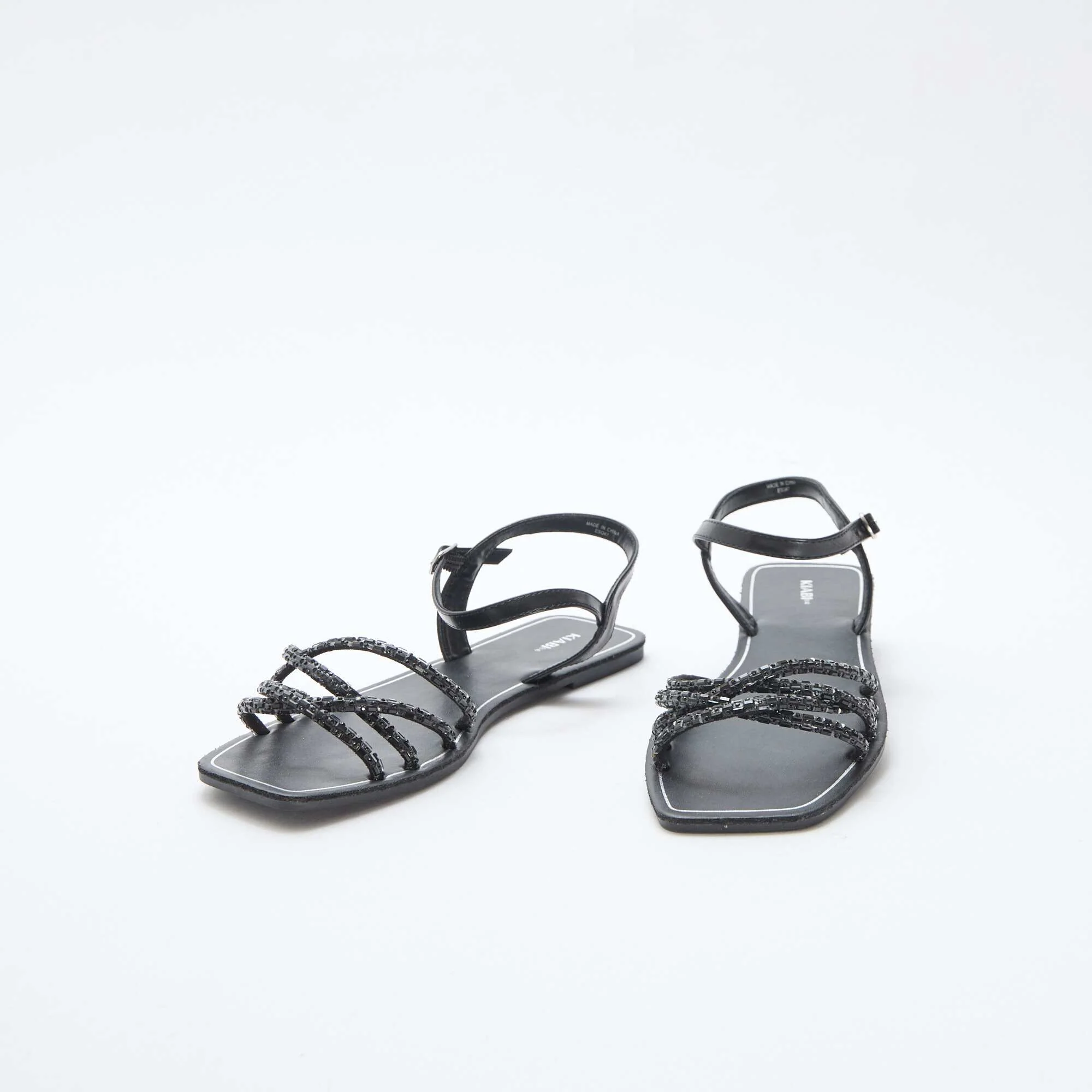 Glitter Strap Flat Sandals BLACK - Image 5